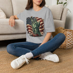 Statue of Liberty Stepping on MAGA American Flag T-Shirt — Patriotic USA Independence Day Tee