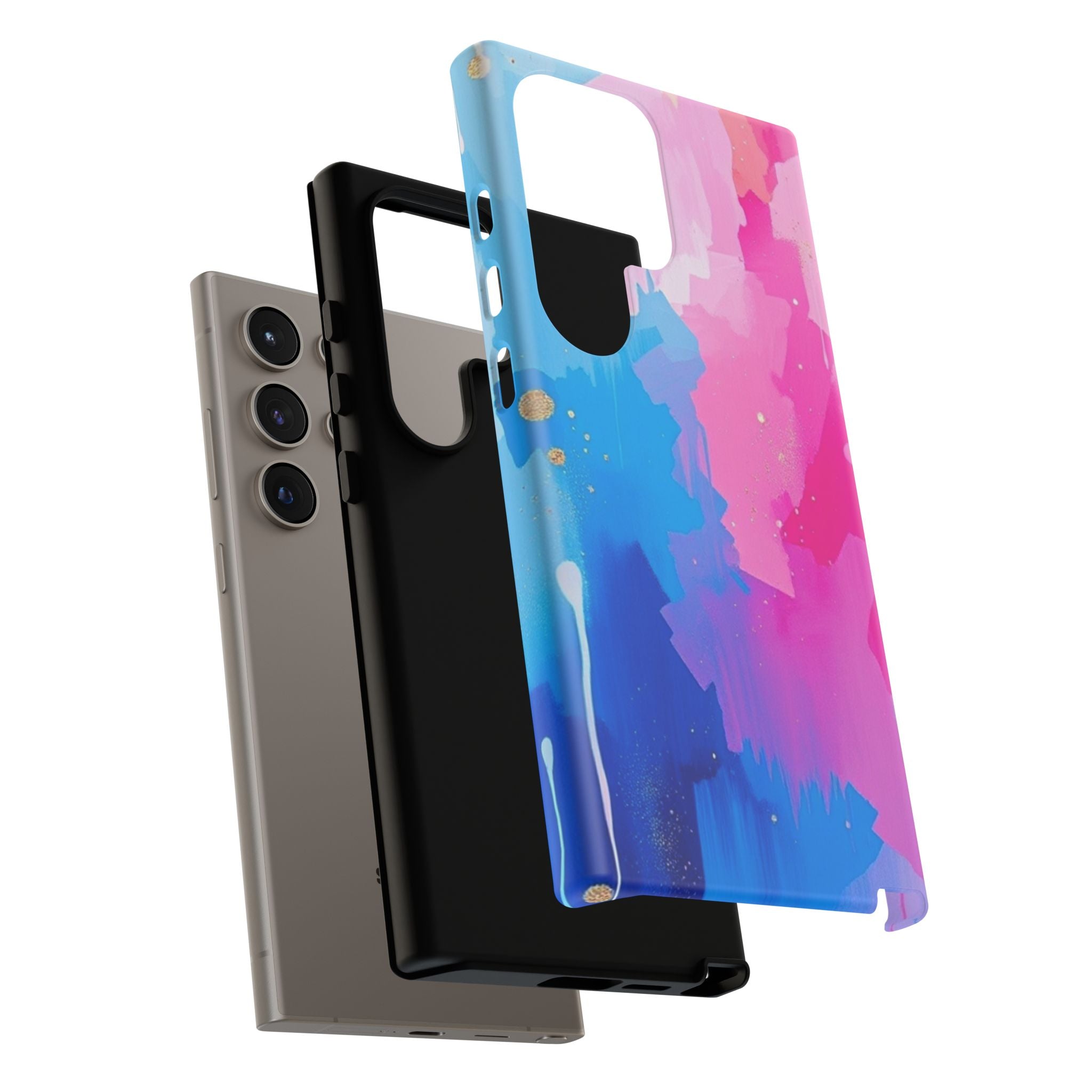 Android OR iPhone Compatible Cases - Pink and Blue Color Splash Design