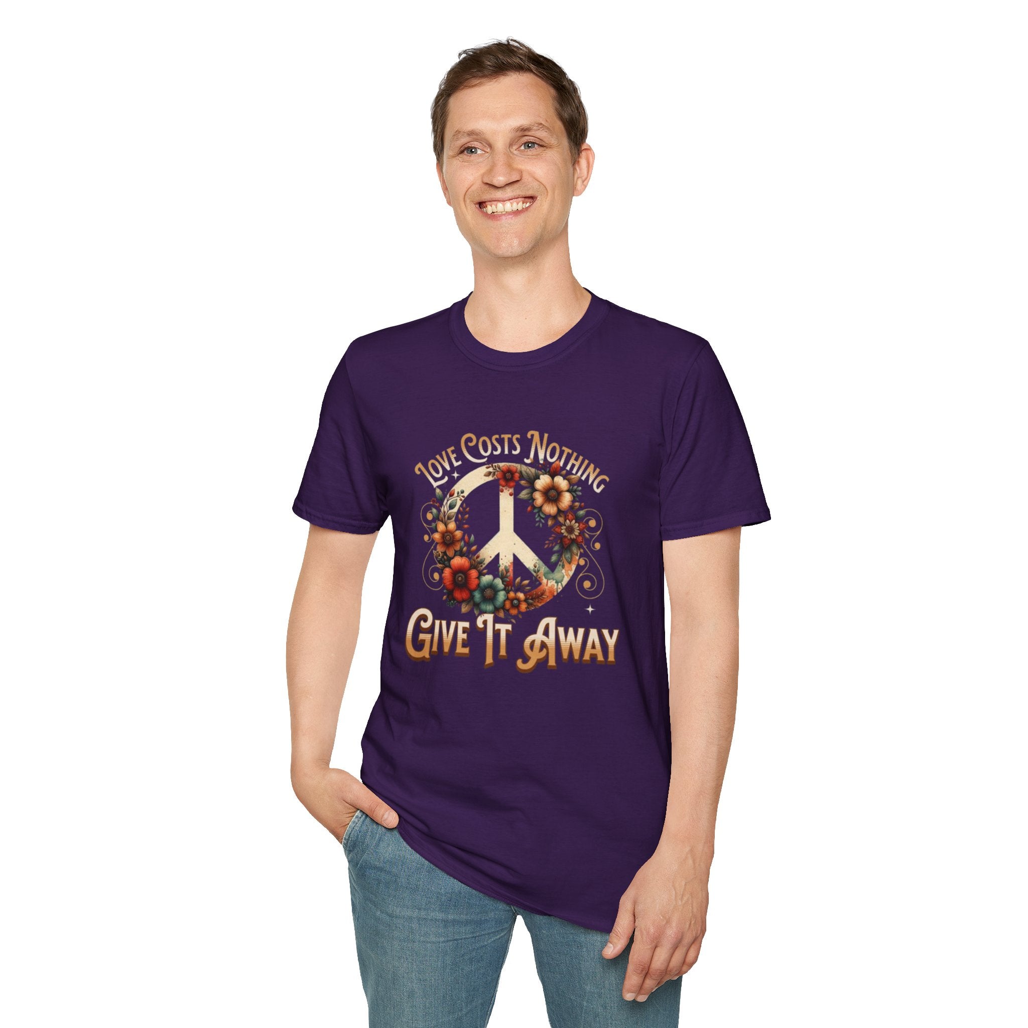 Unisex Softstyle T-Shirt - Love Costs Nothing, Give It Away Floral Peace Design