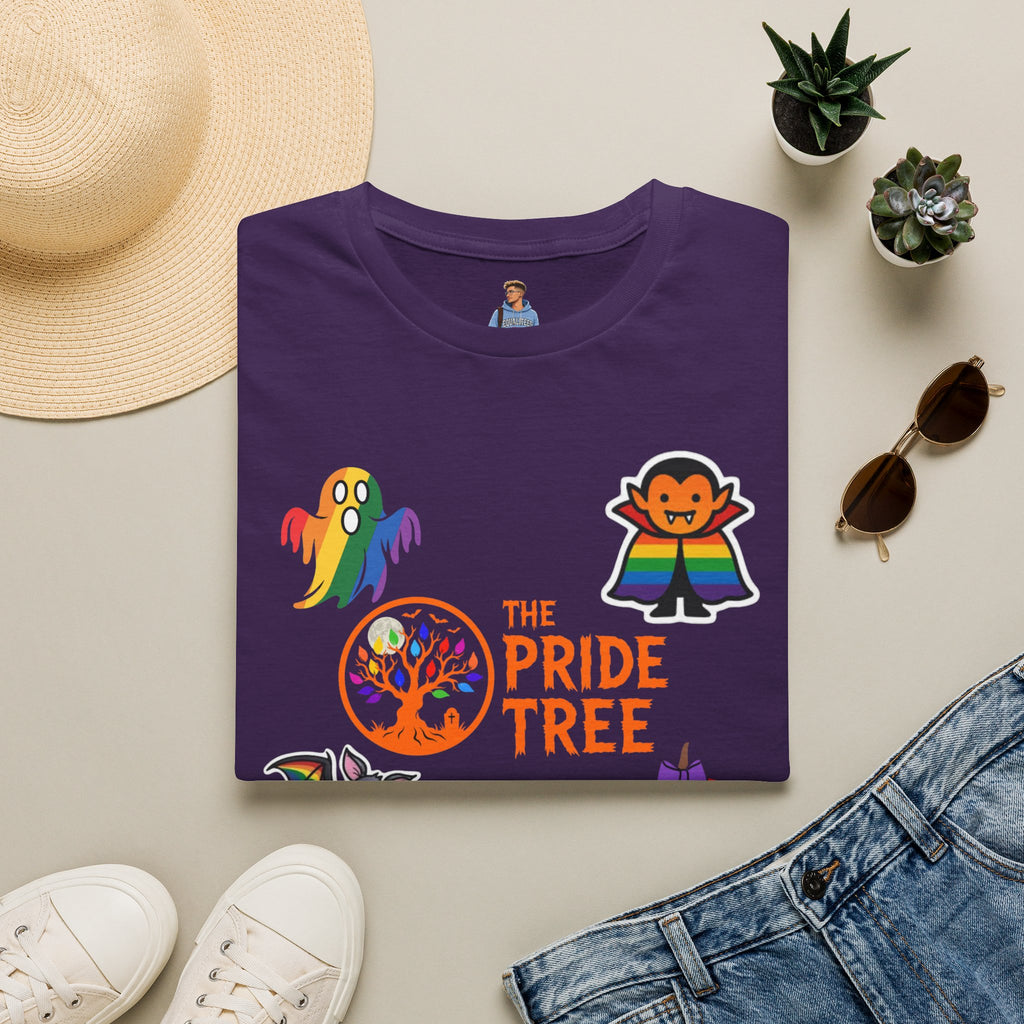 The Pride Tree Halloween T‑Shirt — Rainbow Ghosts, Pumpkins & Bat Graphic Tee