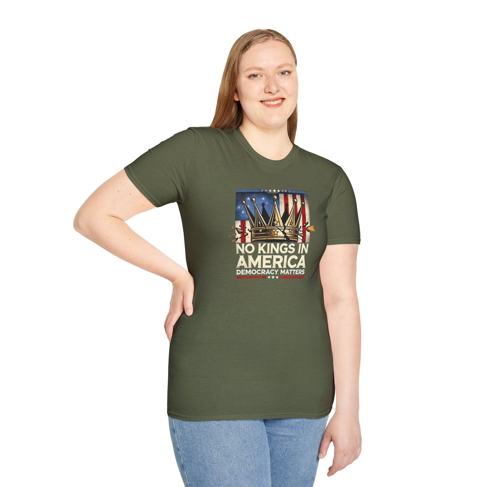 No Kings in America-Democracy Matters  Unisex Softstyle T-Shirt