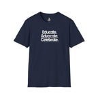 Educate. Advocate. Celebrate. Minimalist Pride T-Shirt - EqualiTees.Me