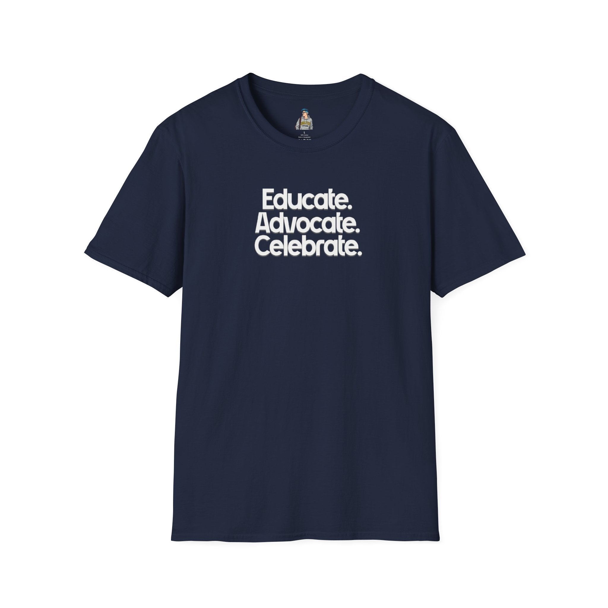 Educate. Advocate. Celebrate. Minimalist Pride T-Shirt - EqualiTees.Me