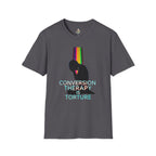 Unisex Softstyle T-Shirt: "Conversion Therapy is Torture" & "We All Belong" - LGBTQ+ Empowerment Tee