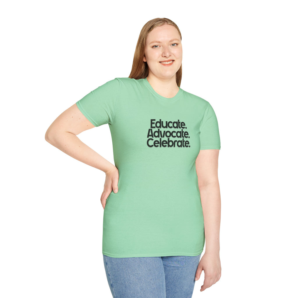 Teacher Advocate T-Shirt - Subtle Pride Educate Advocate Celebrate Design - EqualiTees.Me