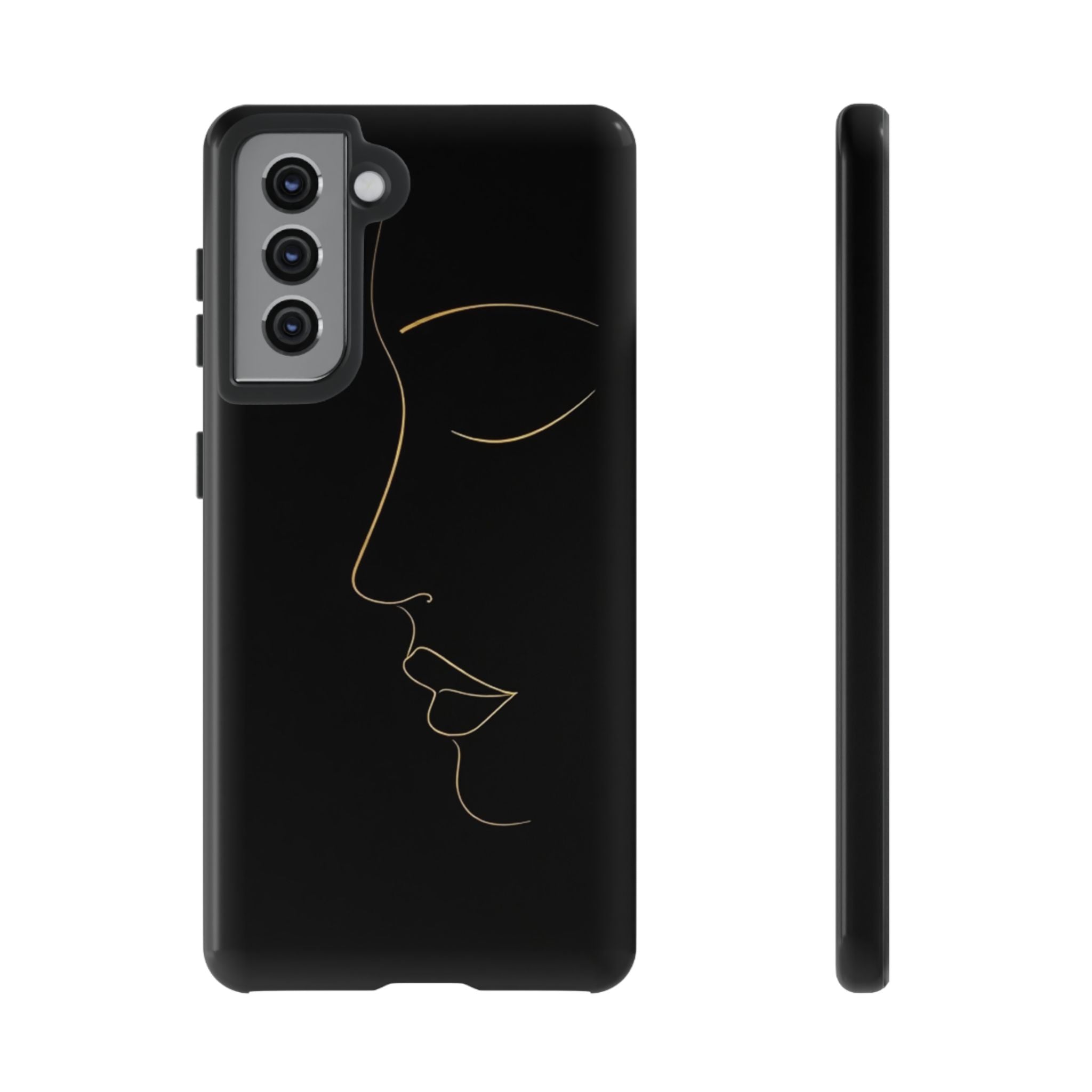 Android OR iPhone Compatible Cases - Gold Line Face Design - Unique Tough Cases