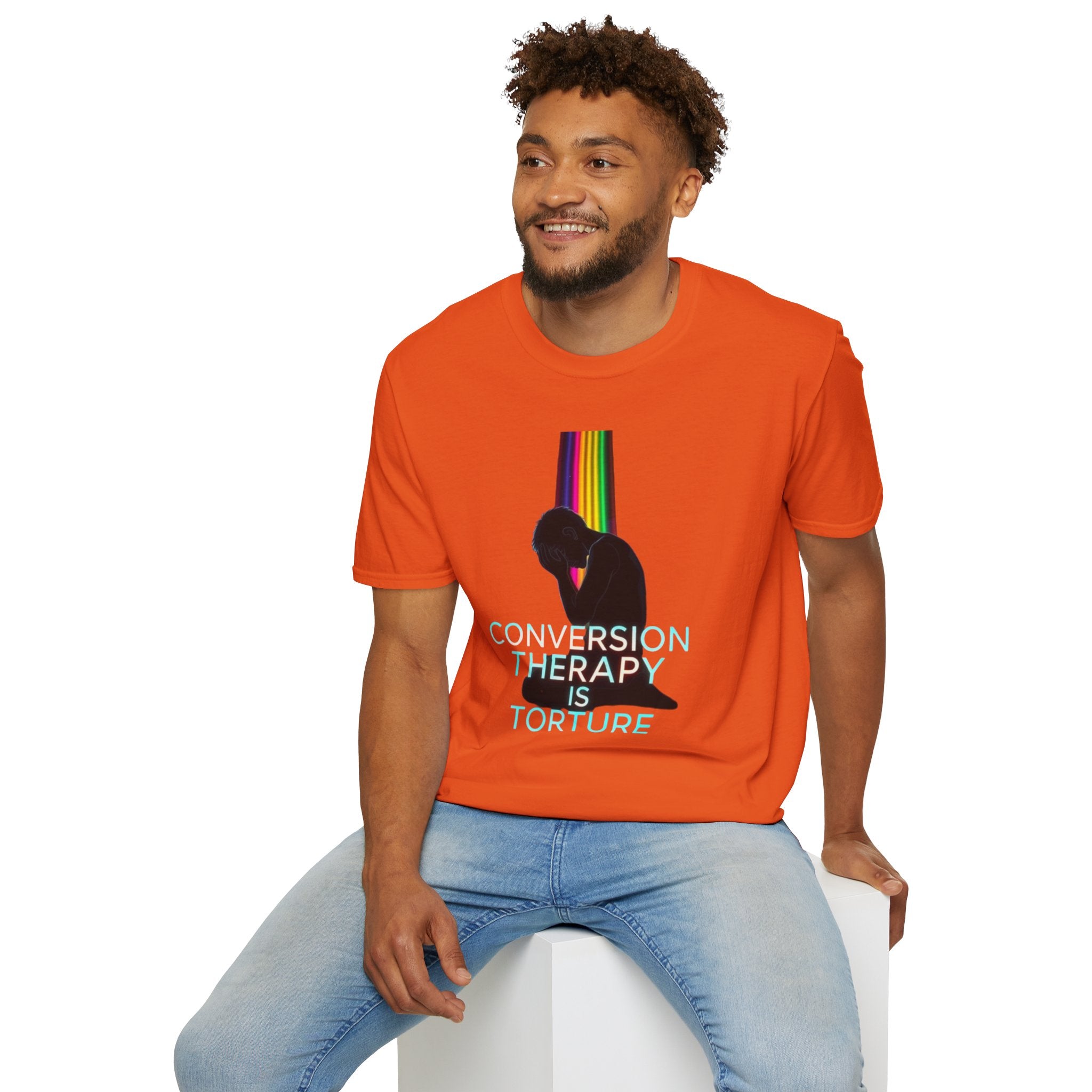 Unisex Softstyle T-Shirt: "Conversion Therapy is Torture" & "We All Belong" - LGBTQ+ Empowerment Tee