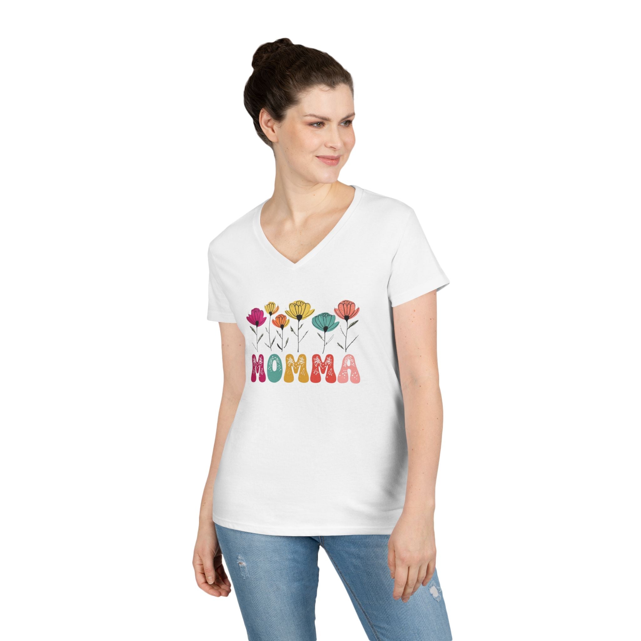 Floral Momma V-Neck T-Shirt - Stylish Gift for Moms
