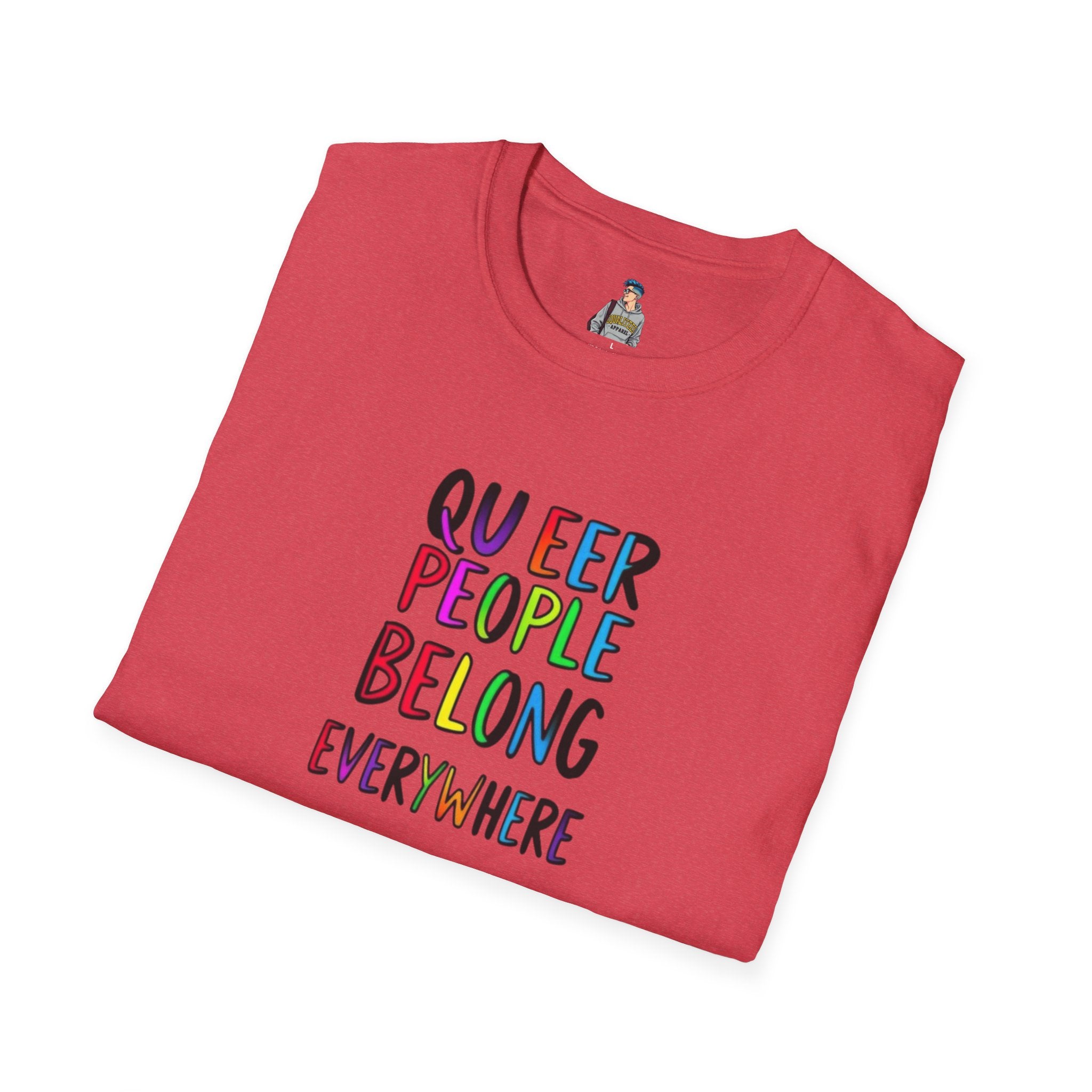 Queer Pride Unisex Softstyle T-Shirt - "Queer People Belong Everywhere"