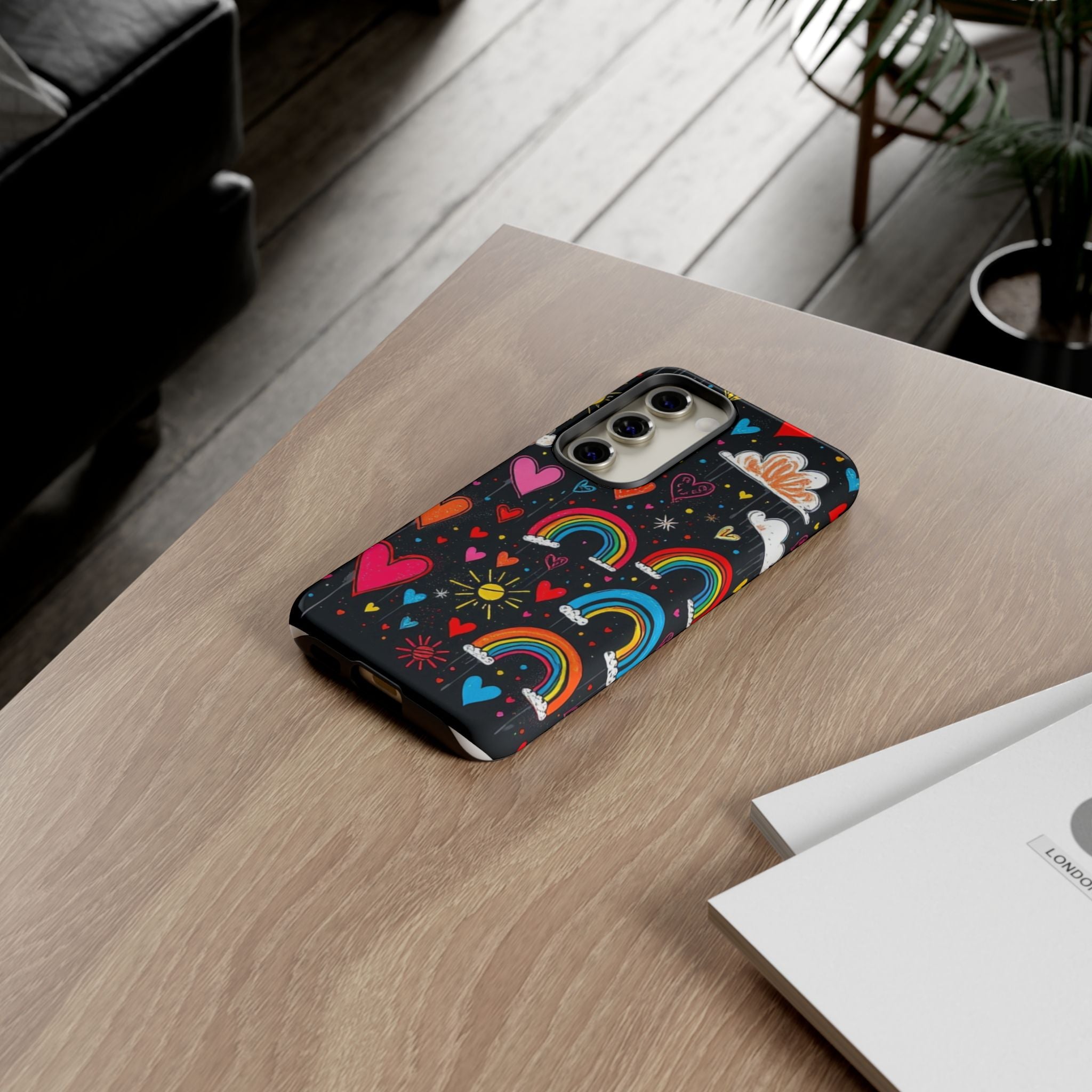 Android OR iPhone Compatible Cases - Doodle Hearts and Rainbows Design
