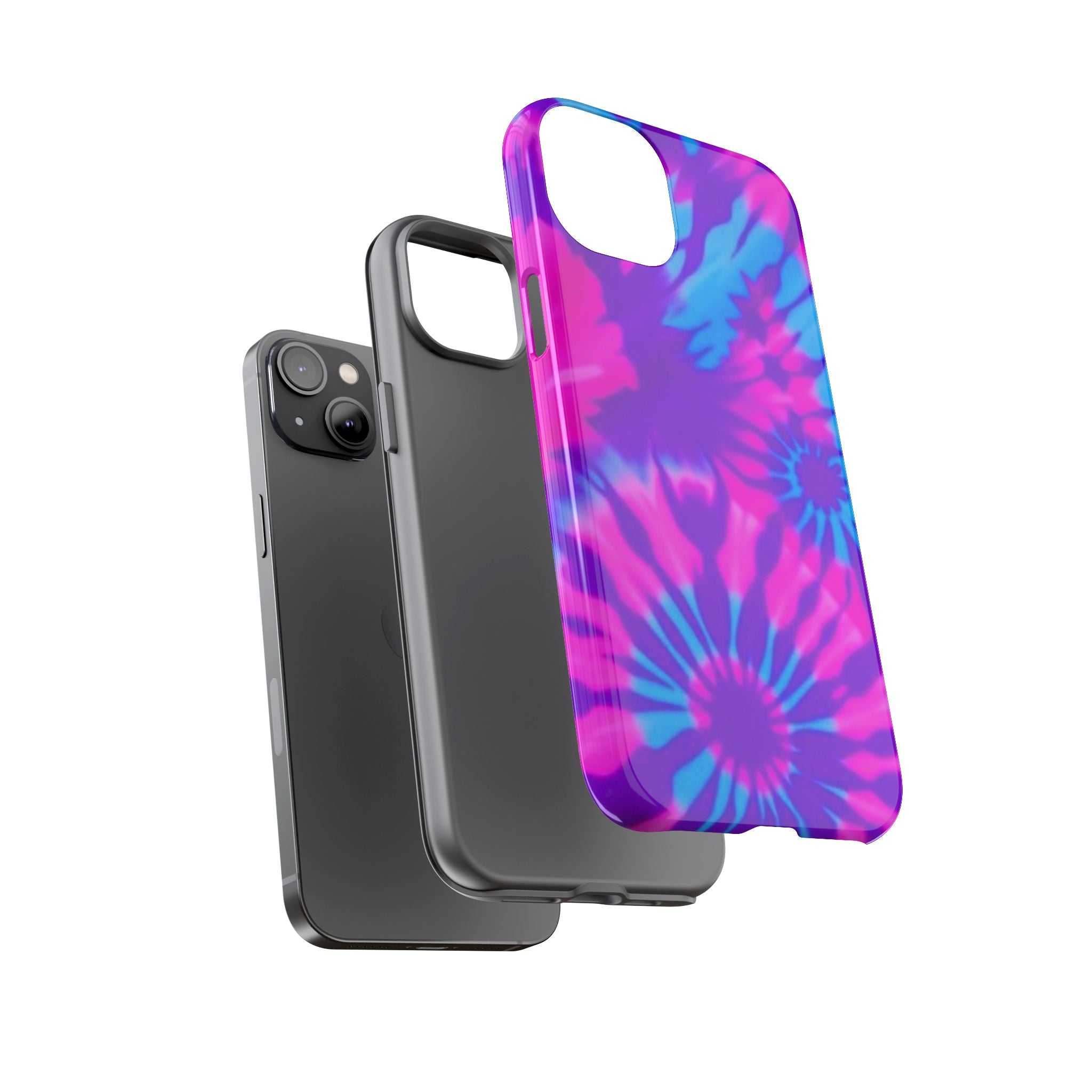 Tie-Dye Floral Phone Case for iPhone — Pink & Blue Retro Protective Tough Case