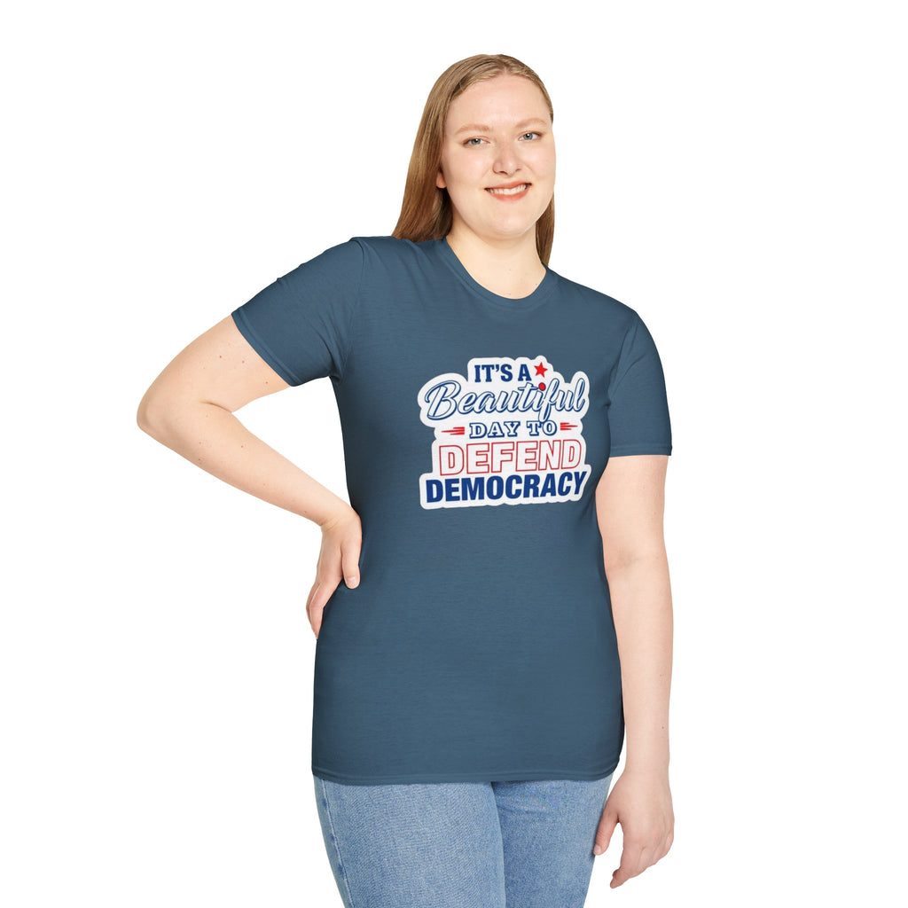 Defend Democracy Unisex Softstyle T-Shirt - Perfect for Activism and Everyday Wear