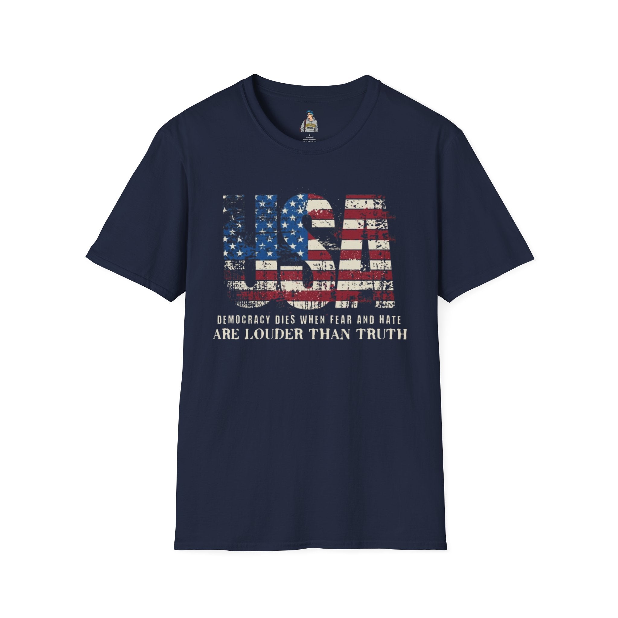 Patriotic Unisex Softstyle T-Shirt - "USA" & History Quote Design
