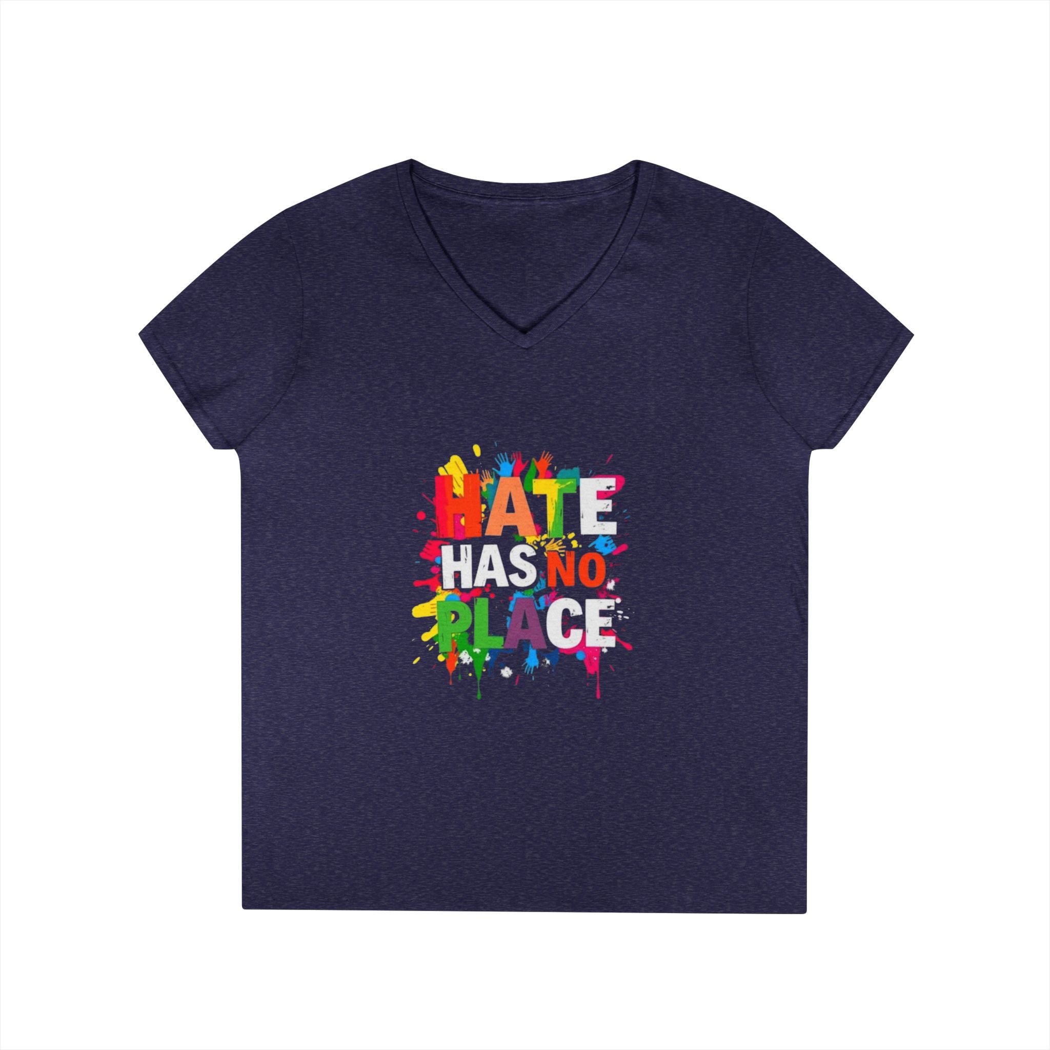 Ladies' V-Neck T-Shirt - "Hate Has No Place" Statement Tee