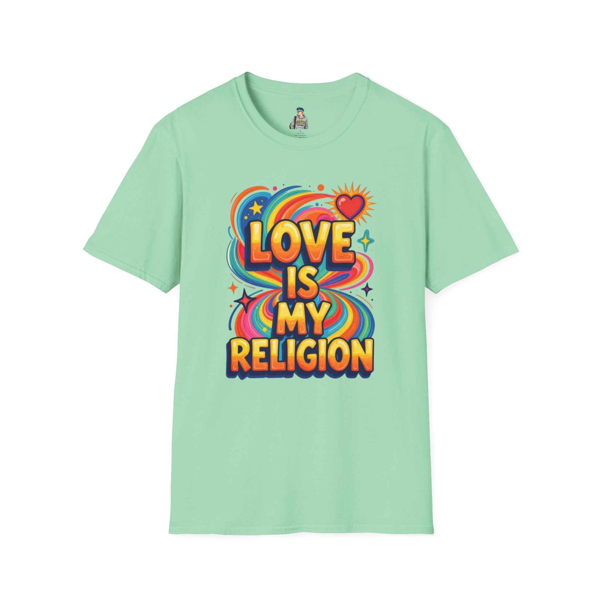 T-Shirt — "Love Is My Religion" Retro Rainbow Graphic Tee