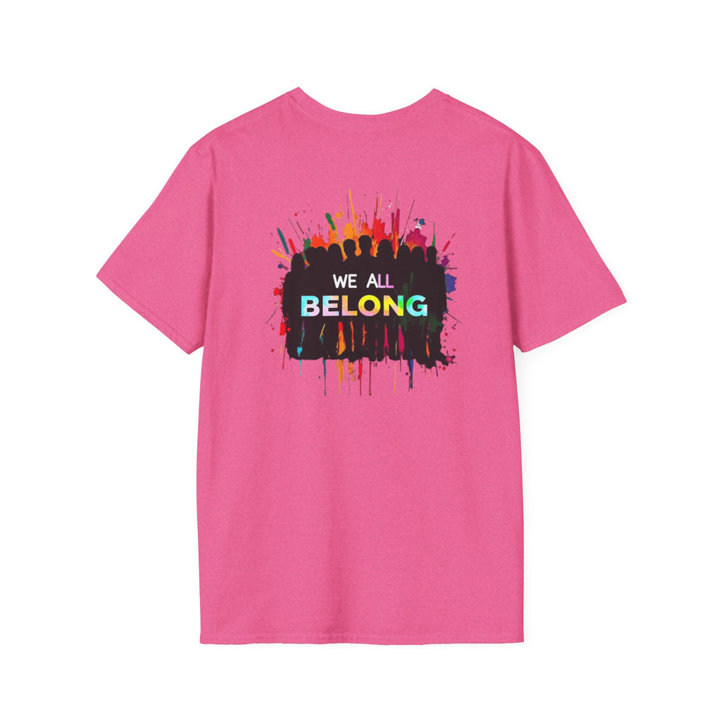 Inclusive Art Unisex Softstyle T-Shirt – ‘ Rainbow Handprint We All Belong’