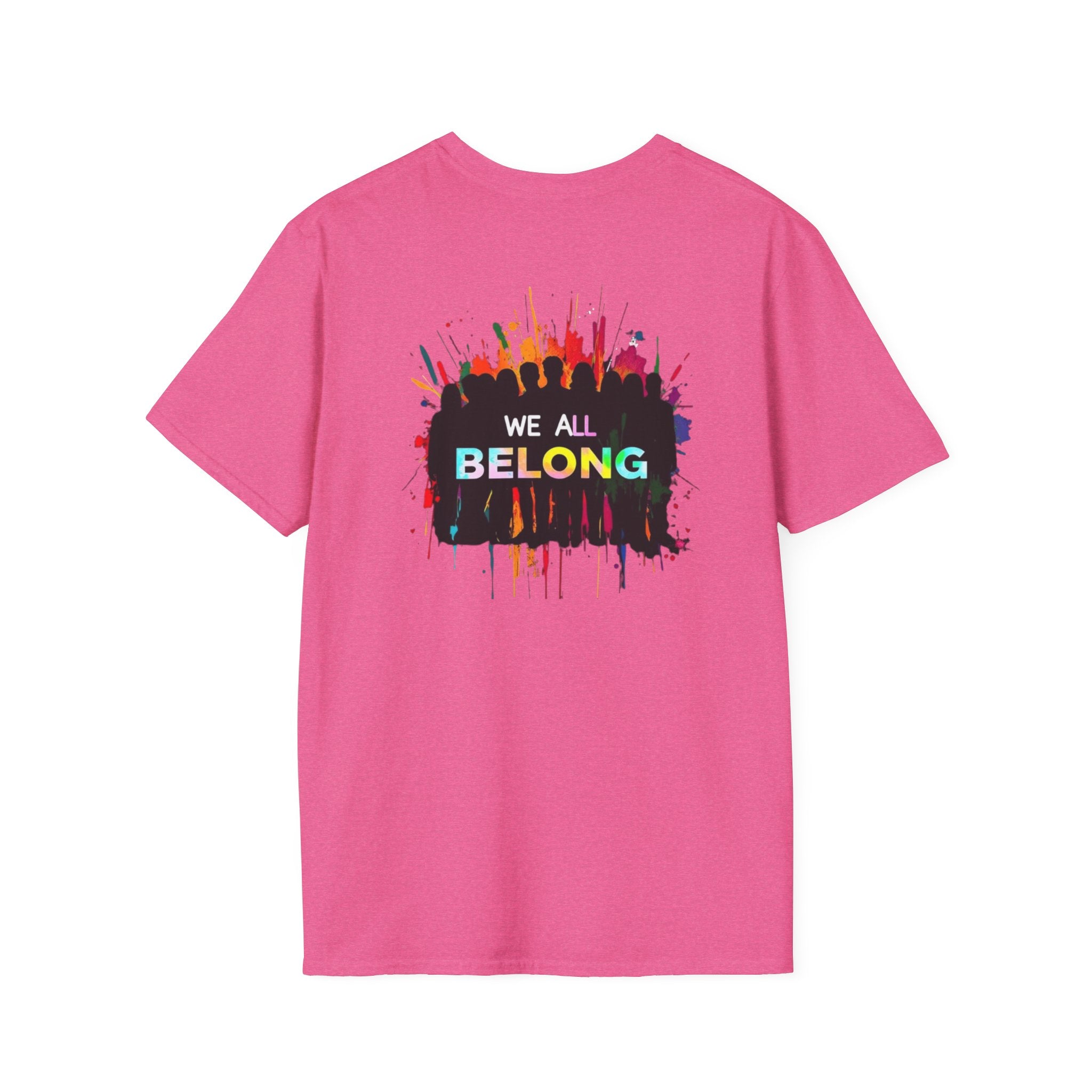 Inclusive Art Unisex Softstyle T-Shirt – ‘ Rainbow Handprint We All Belong’