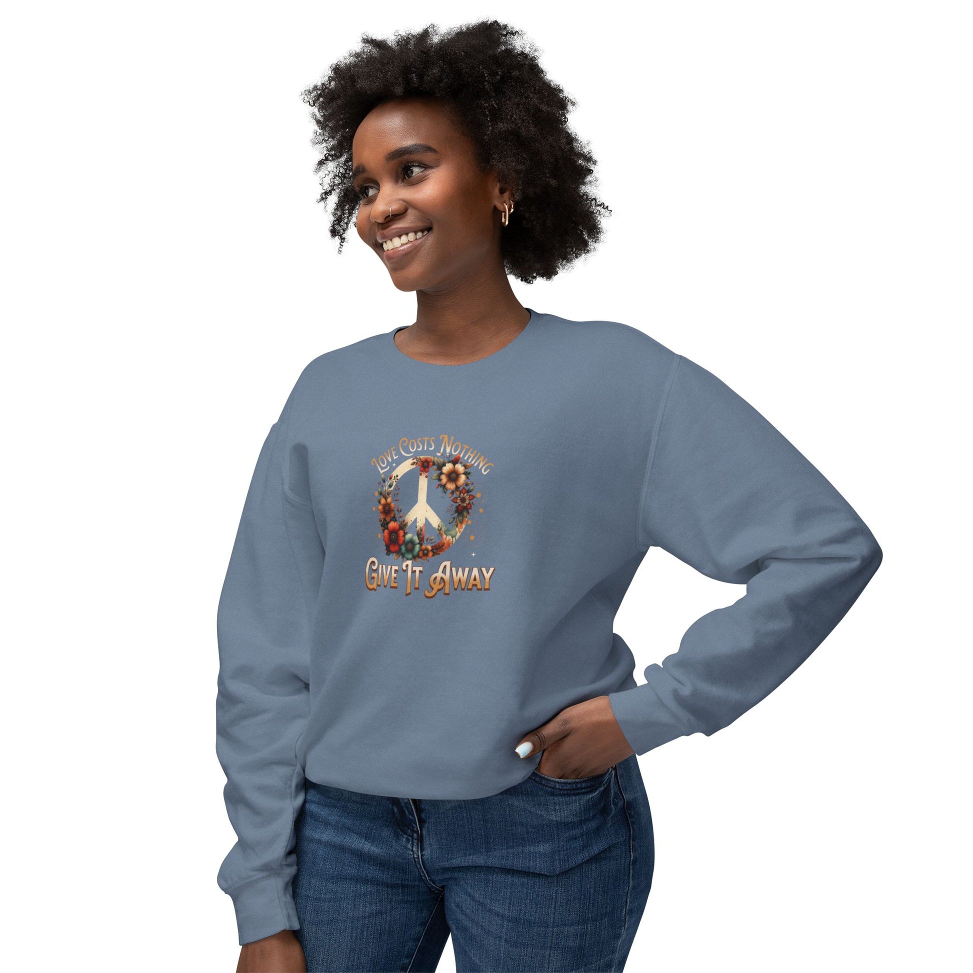 Unisex Lightweight Crewneck Sweatshirt - 'Love Costs Nothing, Give It Away' Inspirational Sweatshirt