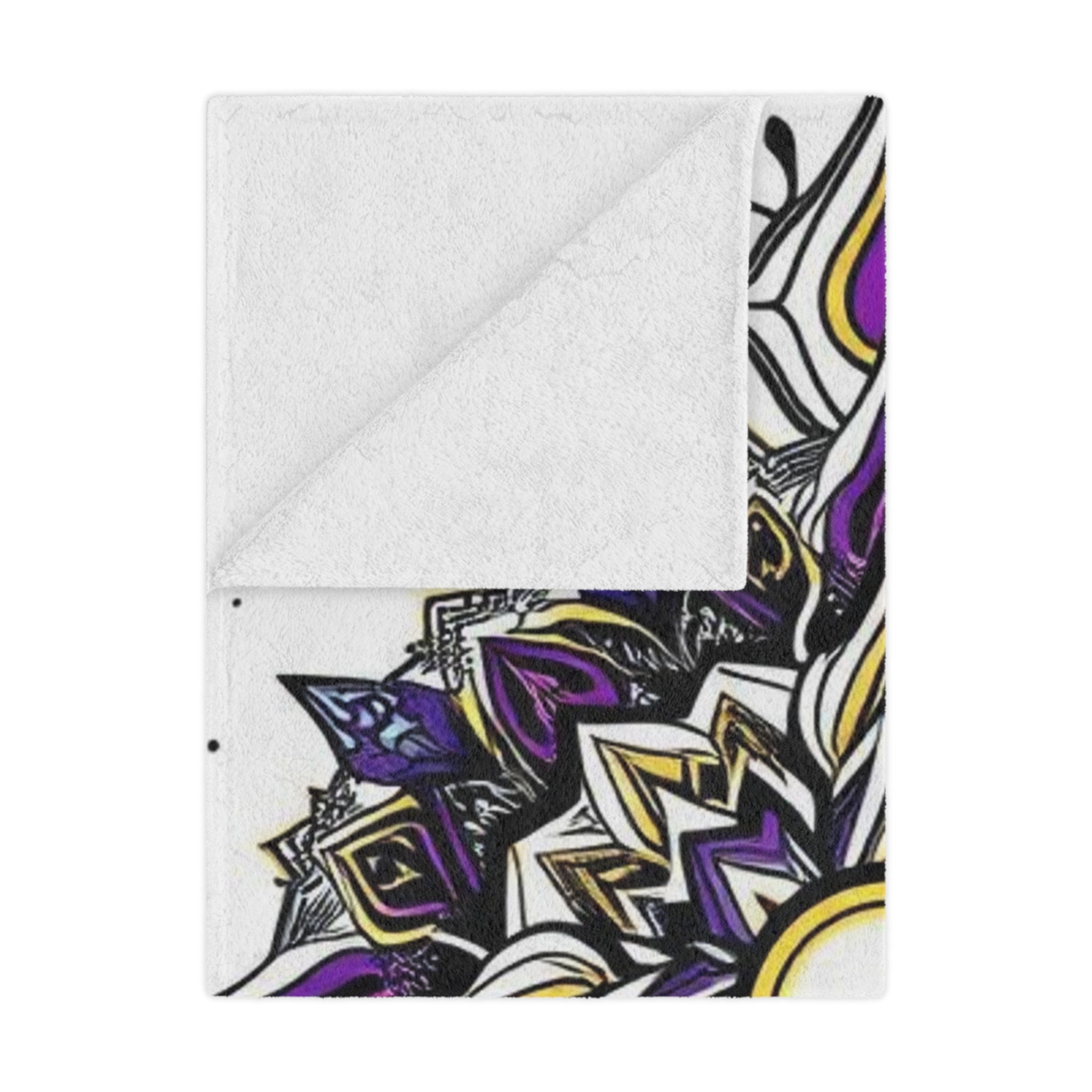 Purple, Black, Yellow and White Mandala Microfiber Blanket