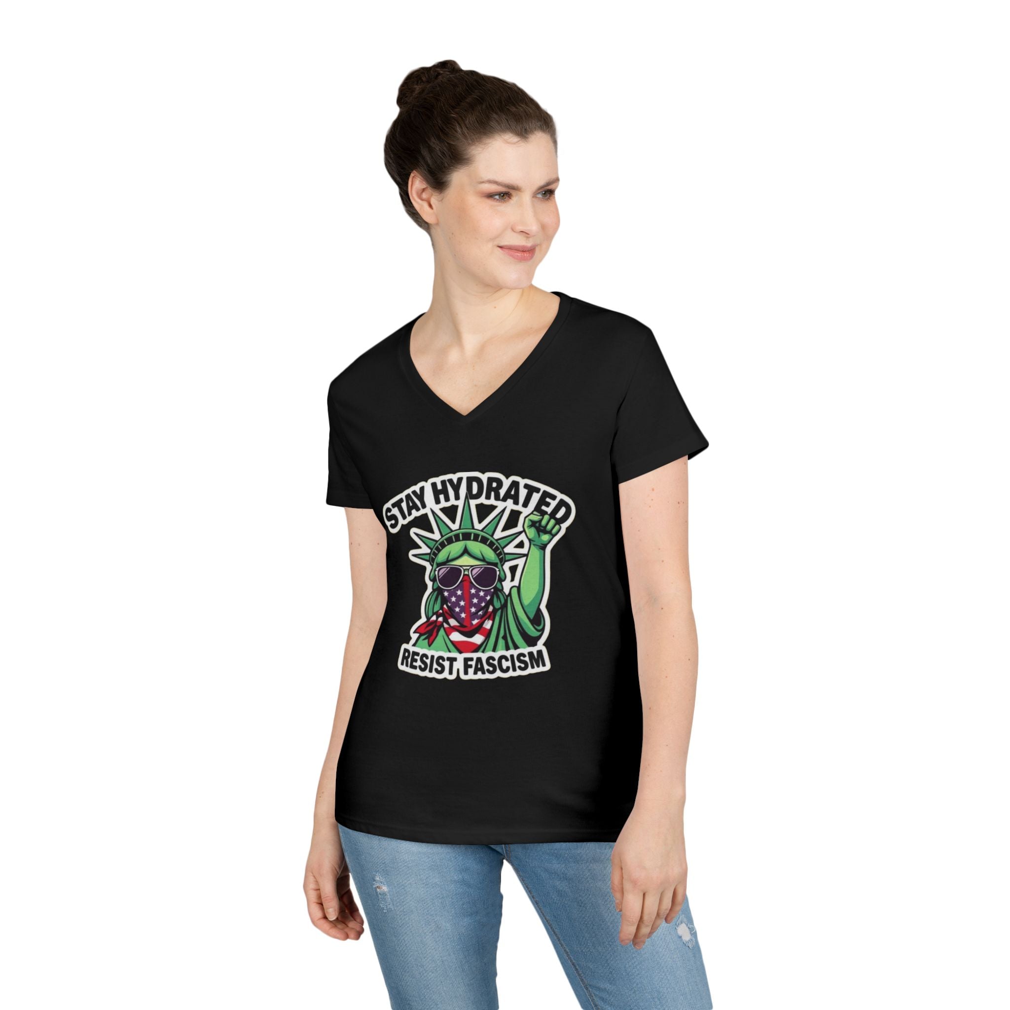 Stay Hydrated Resist Fascism V-Neck T-Shirt - Empowering Design