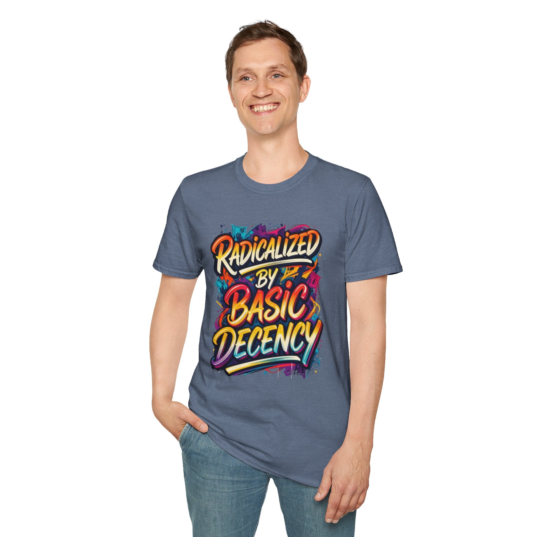 Radicalized by Basic Decency T-Shirt Colorful Graffiti Typography