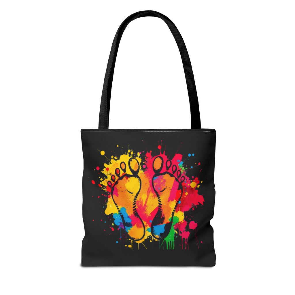 Rainbow Paint Splatter Footprints Tote Bag