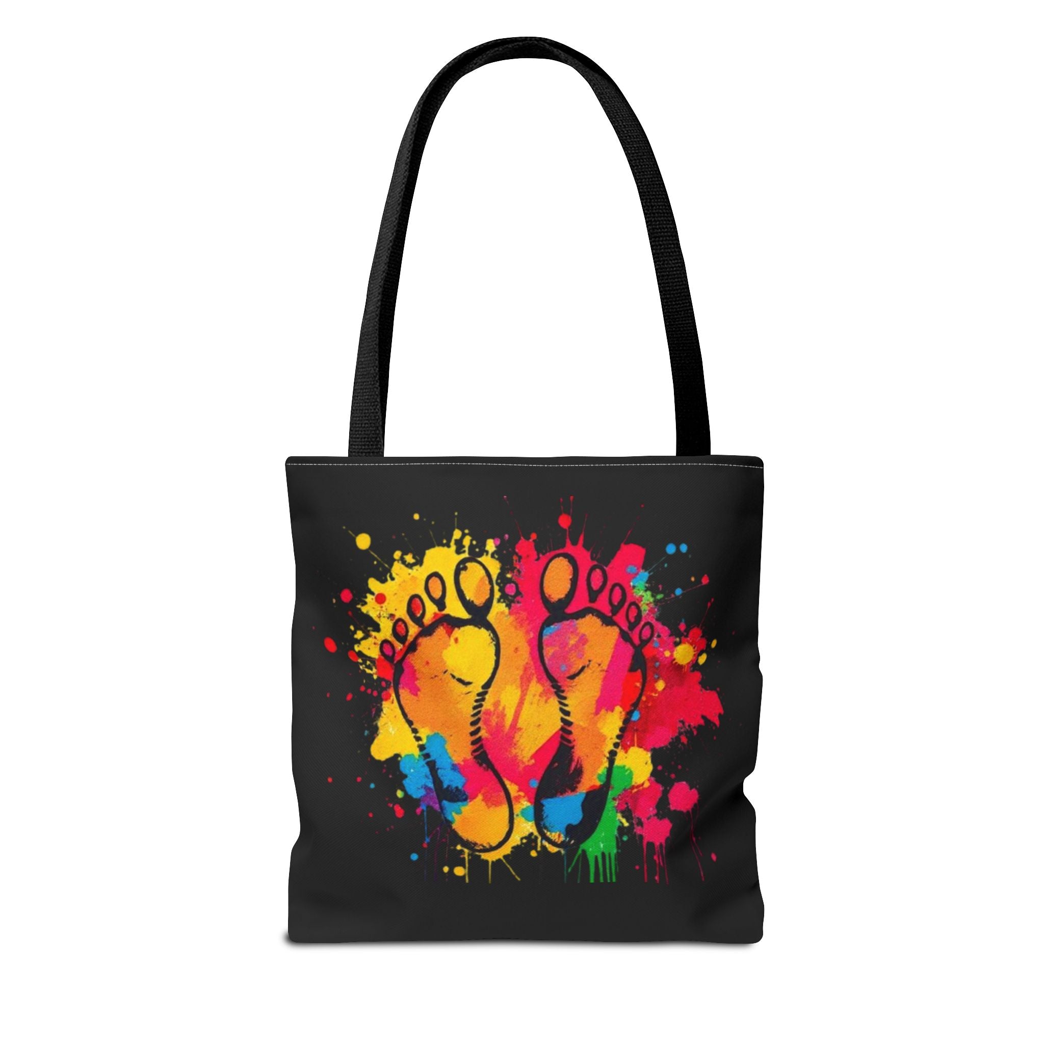 Rainbow Paint Splatter Footprints Tote Bag