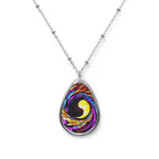 Stained Glass Oval Necklace — Colorful Swirl Pendant
