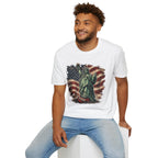 Statue of Liberty Stepping on MAGA American Flag T-Shirt — Patriotic USA Independence Day Tee