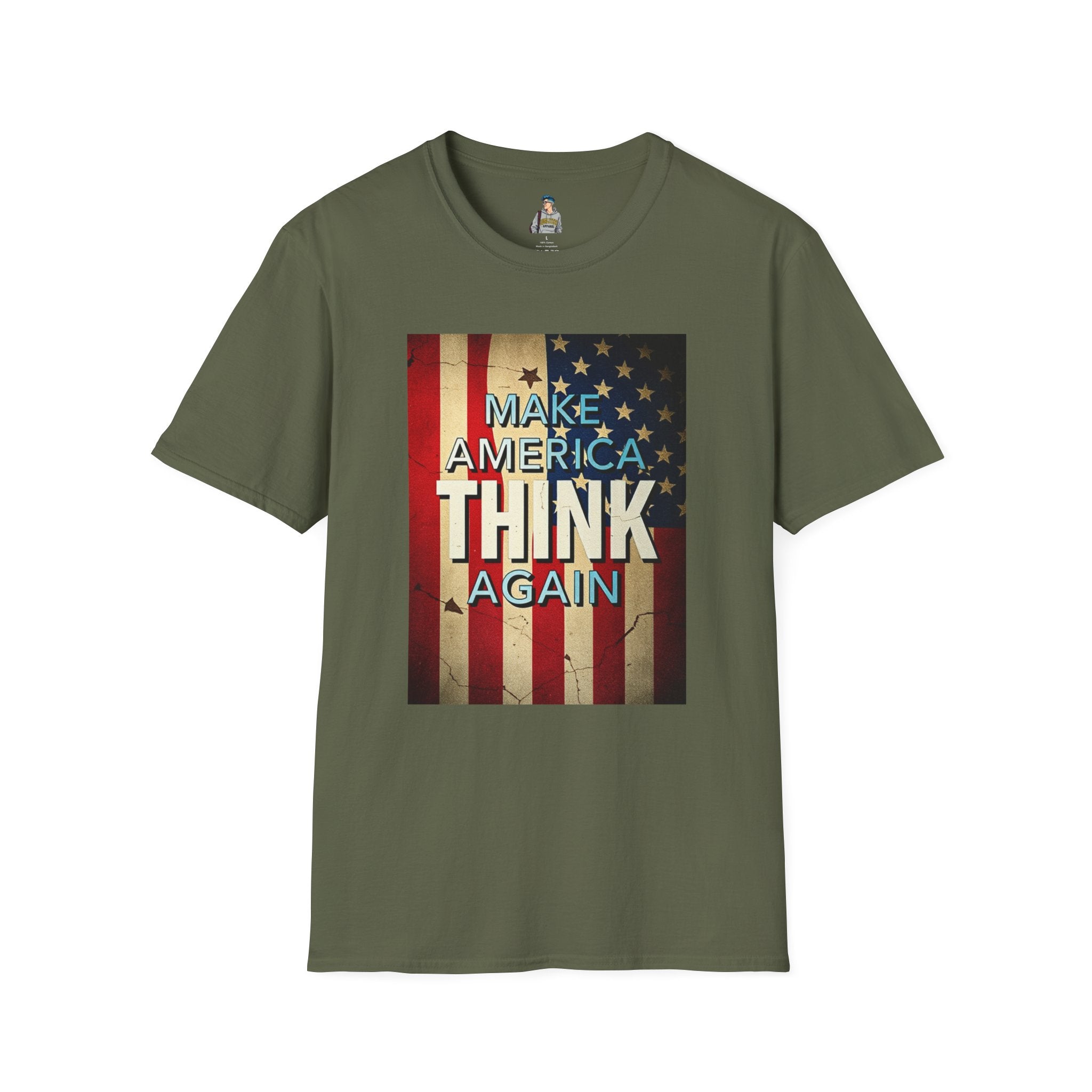 American Patriot Pride Unisex Softstyle T-Shirt, Make America Think Again Political Tee