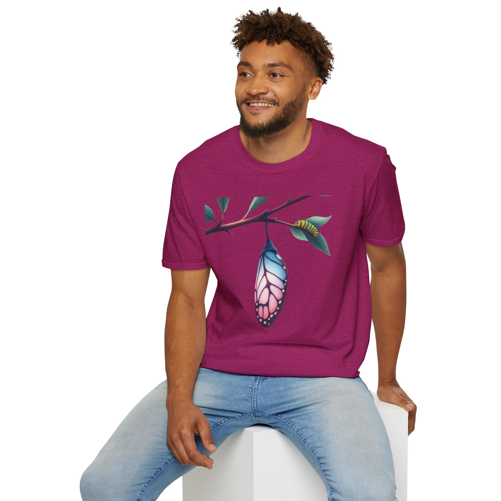 Trans Caterpillar to Butterfly Transformation T-Shirt, Unisex Graphic T-Shirt