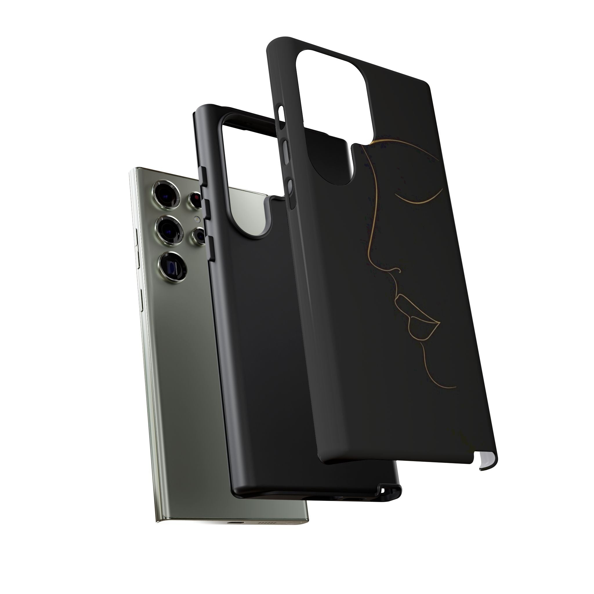 Android OR iPhone Compatible Cases - Gold Line Face Design - Unique Tough Cases