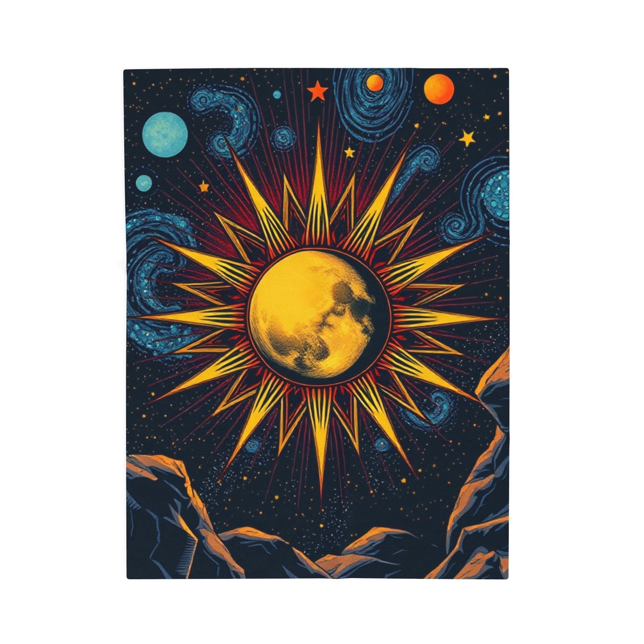 Moon and Galaxies Illistration Plush Blanket – For Comfort and Warmth