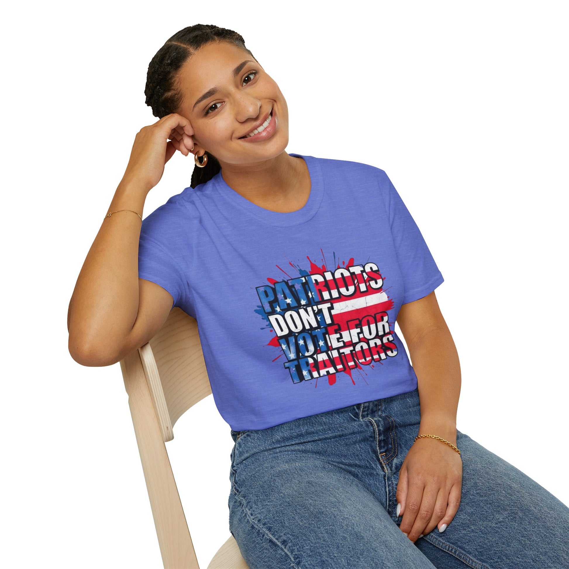 Unisex Softstyle T-Shirt - 'Patriots Don't Vote for Traitors' with USA Flag Design