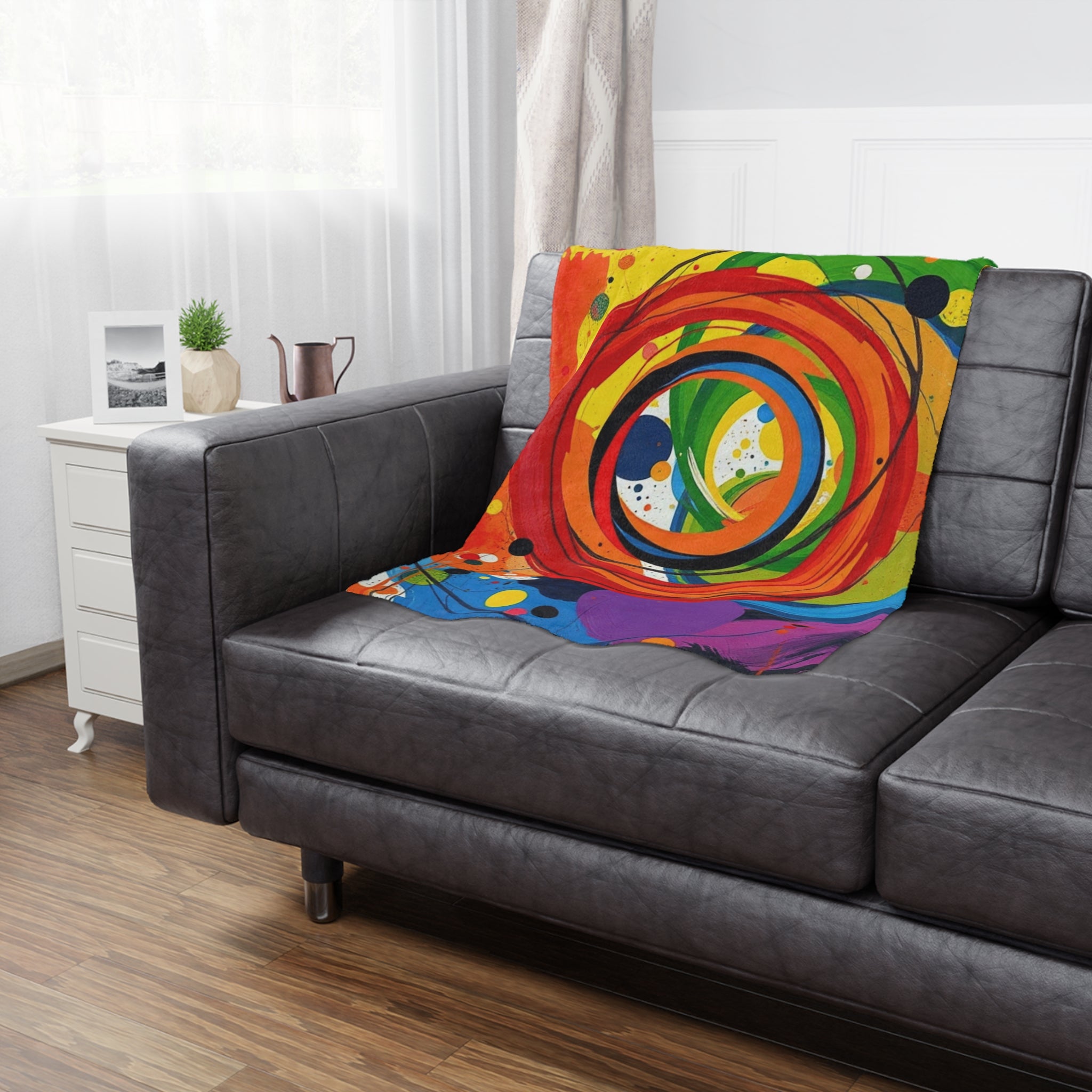 Rainbow Circles and Swirls - Microfiber Blanket