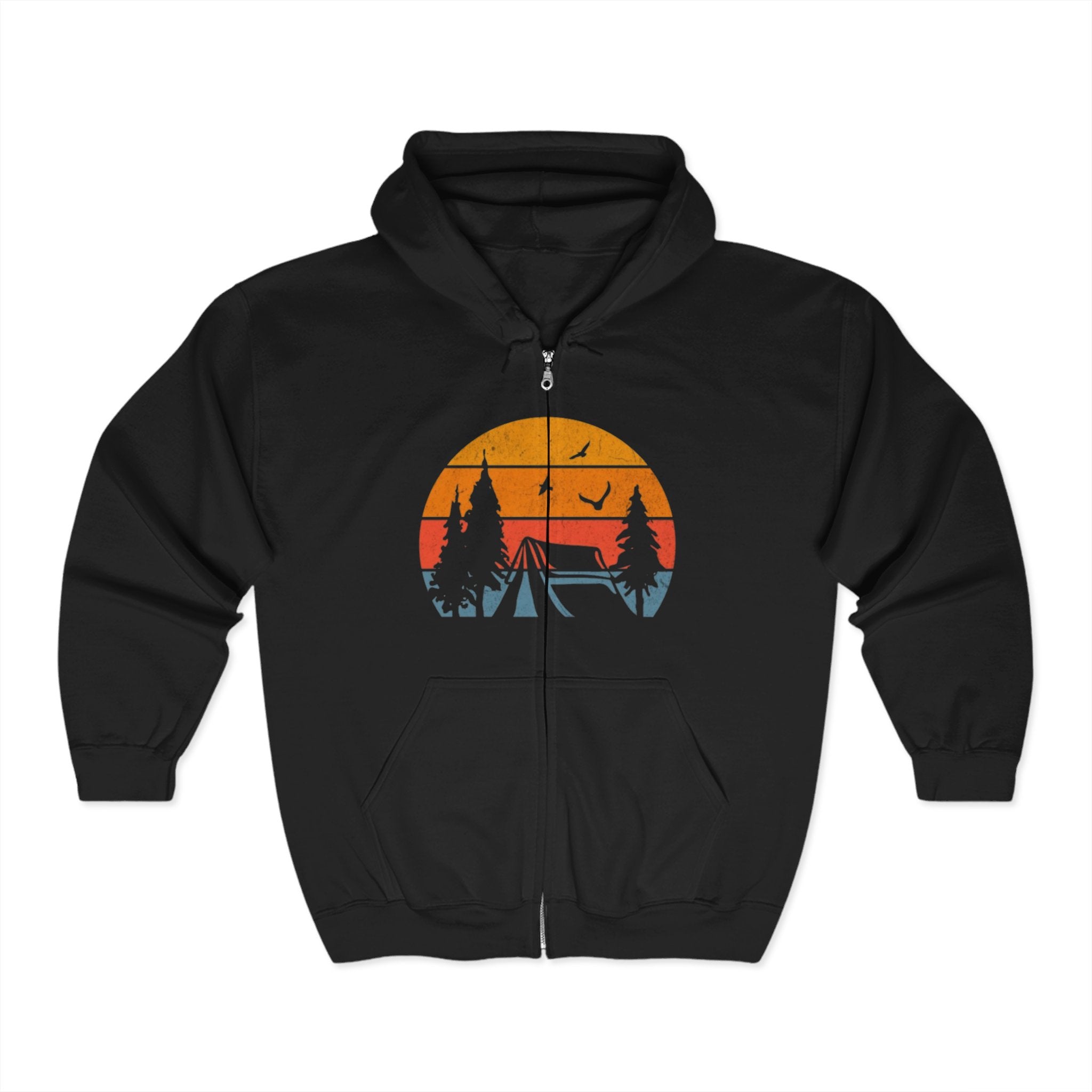 Camping Scene Hoodie, Outdoor Adventure Sweatshirt, Nature Lover Gift, Full Zip Hooded Jacket, Men Women Unisex Clothing