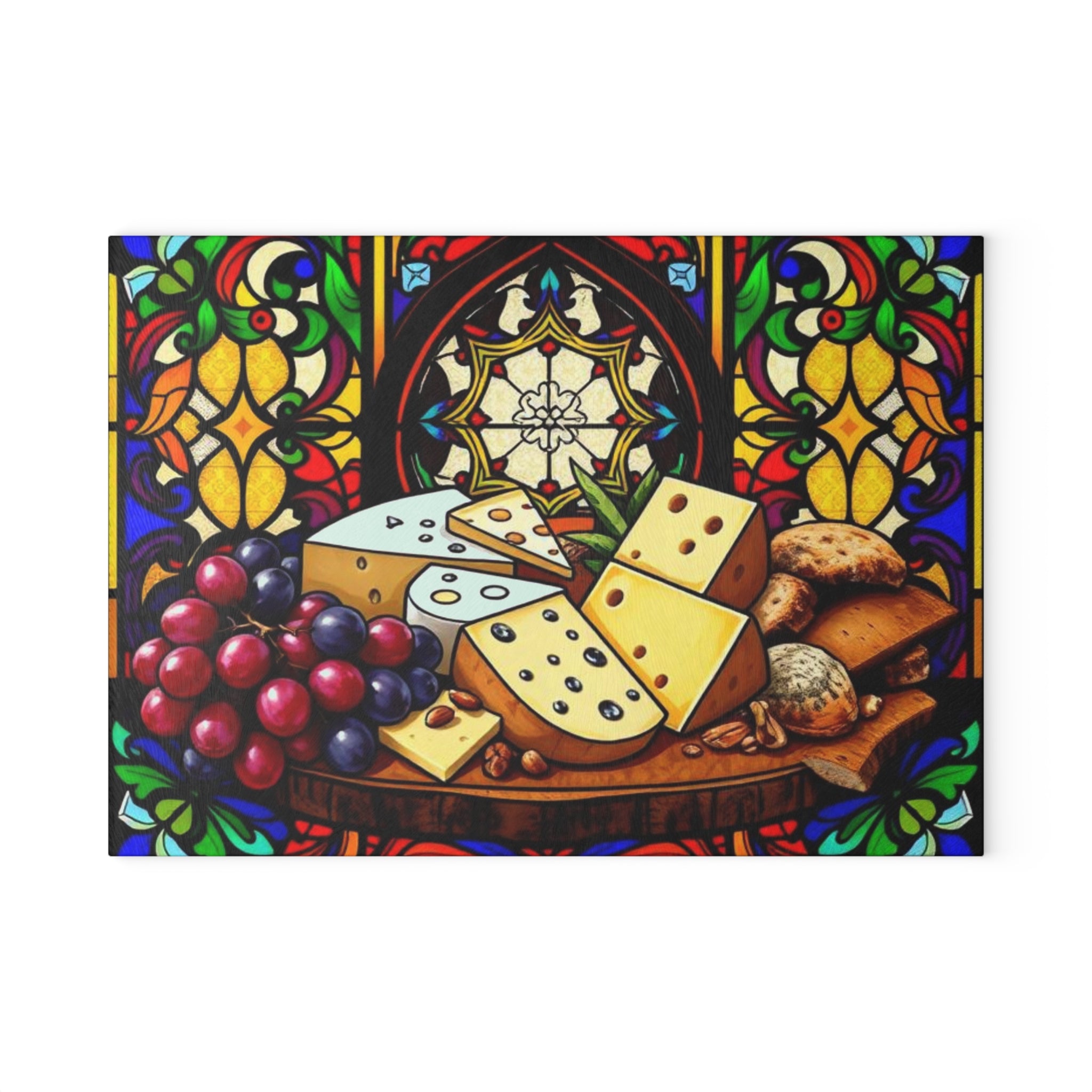Stained Glass Cheese & Wine Cutting Board - Elegant Kitchen Decor