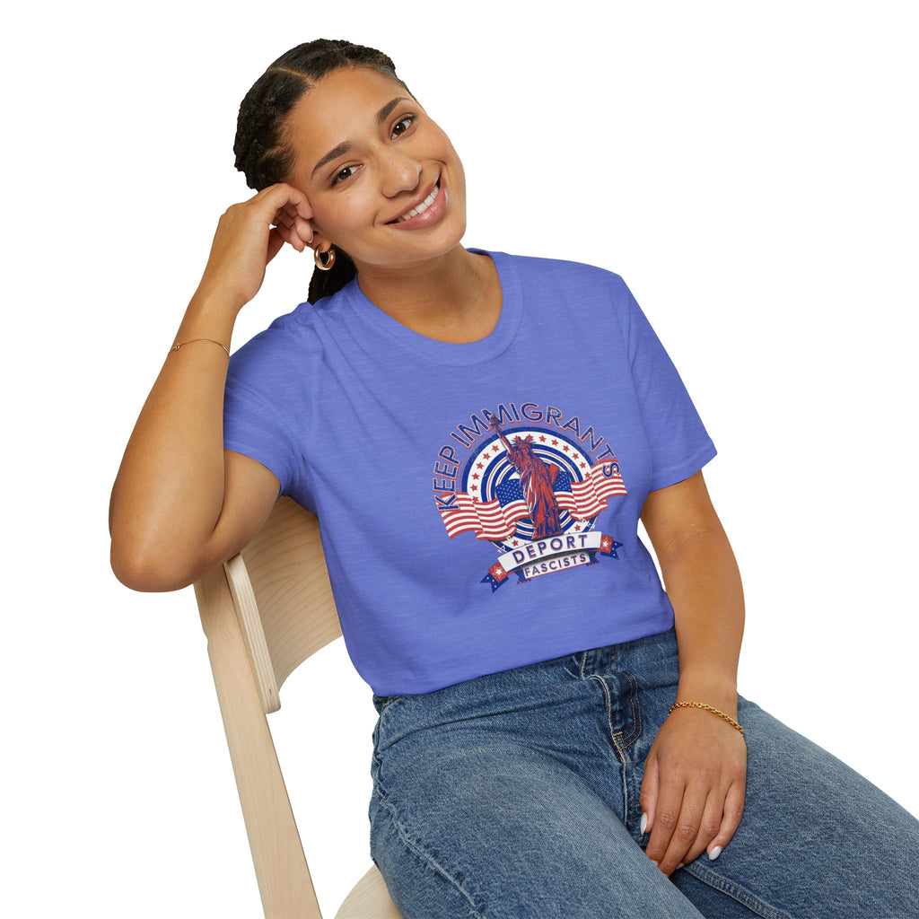 American Patriot - Keep Immigrants Deport Fascists Unisex T-Shirt - Celebrate Freedom & Diversity