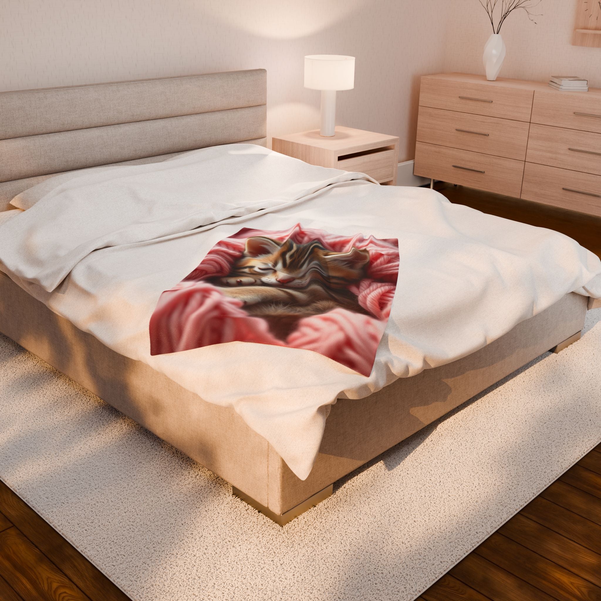 Cozy Kitty Velveteen Plush Blanket – Adorable Feline Design for Comfort and Warmth