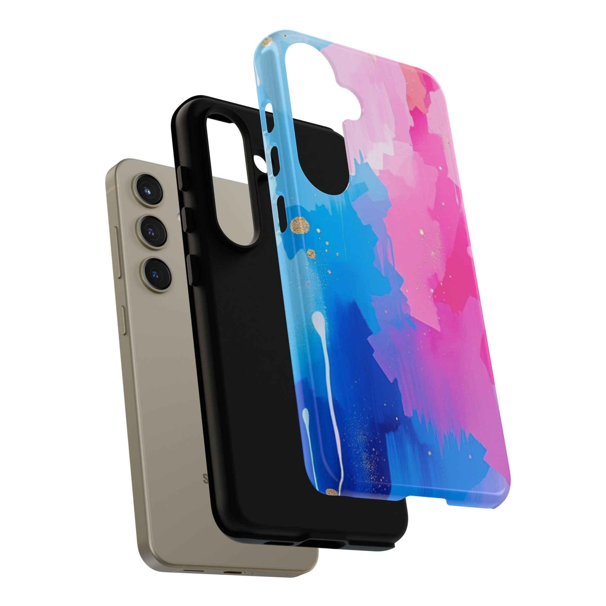 Android OR iPhone Compatible Cases - Pink and Blue Color Splash Design