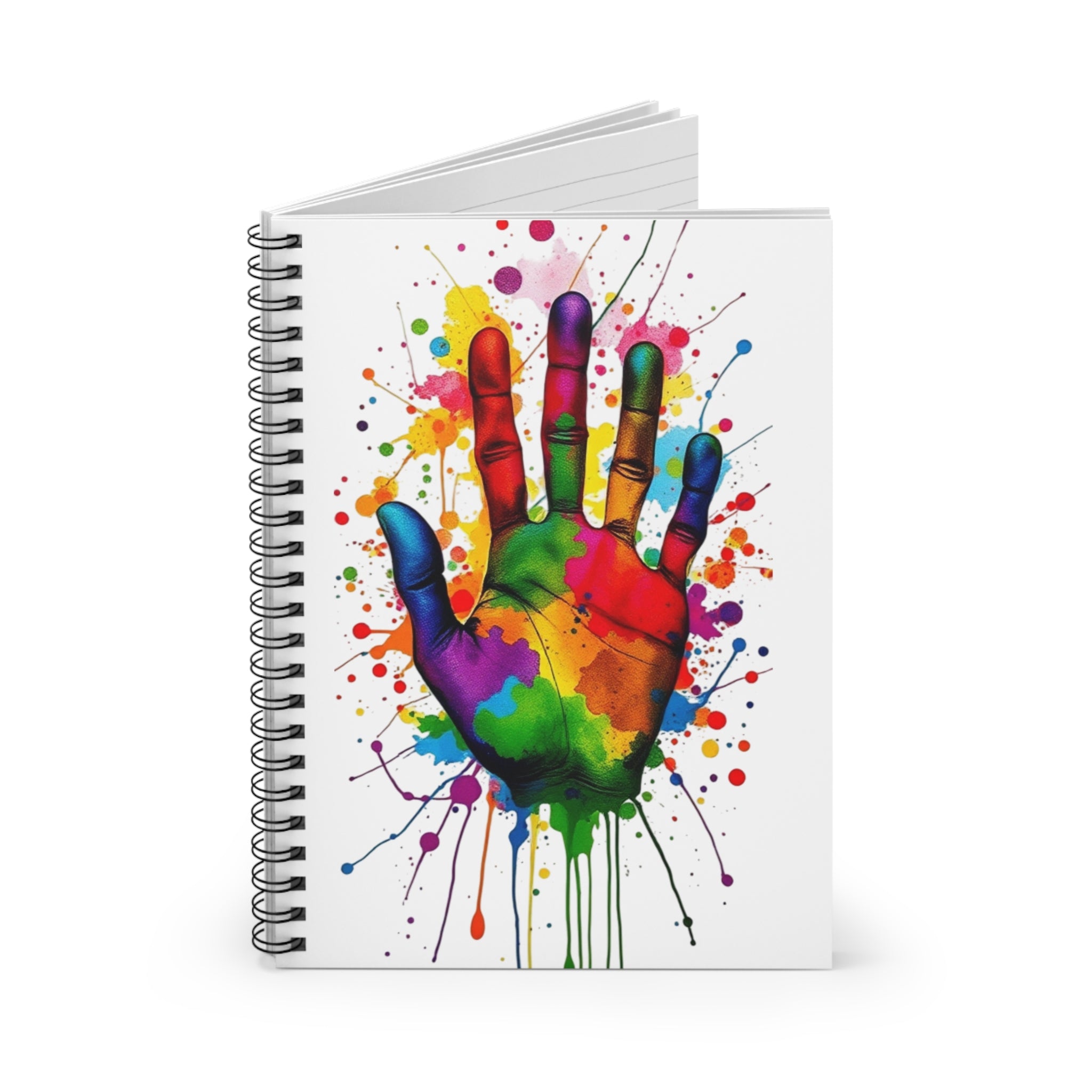Vibrant Handprint Spiral Notebook - Colorful Ruled Line Journal for Creative Souls