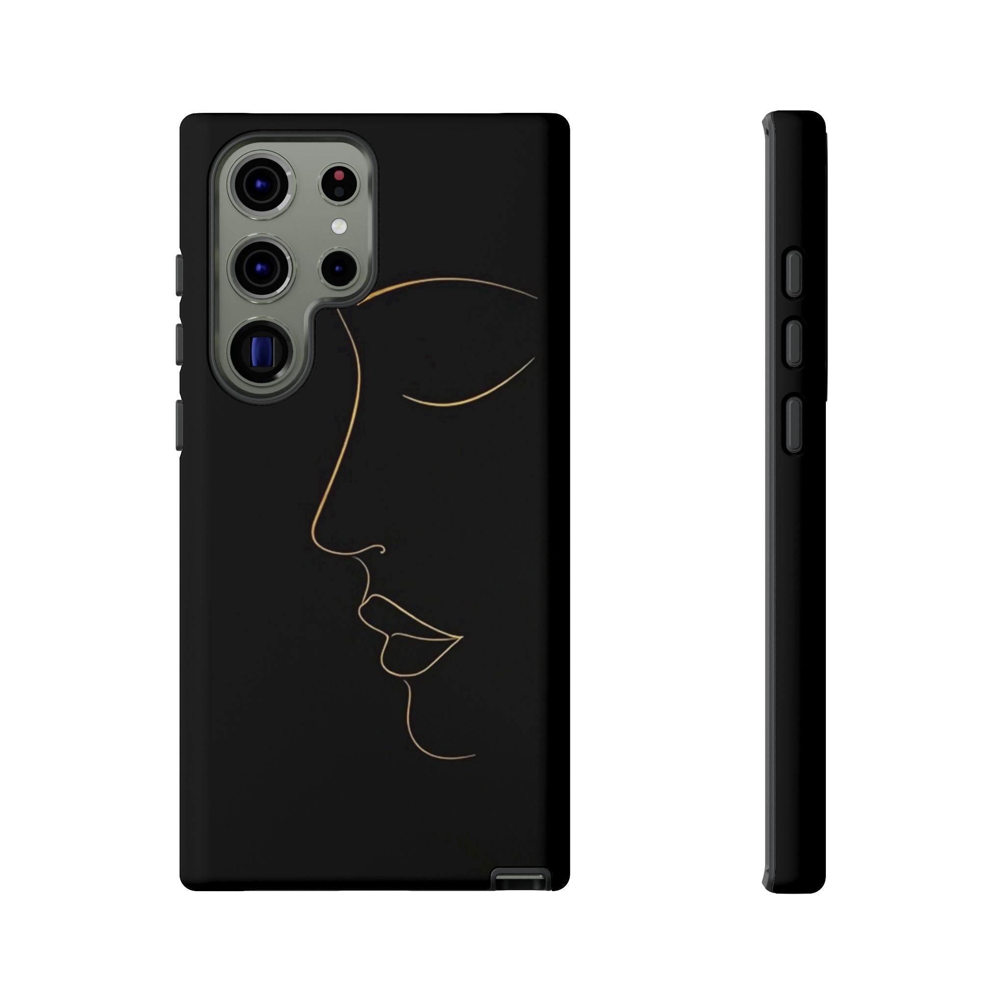 Android OR iPhone Compatible Cases - Gold Line Face Design - Unique Tough Cases