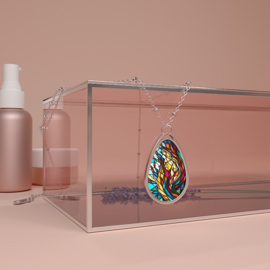 Stained Glass Teardrop Oval Necklace