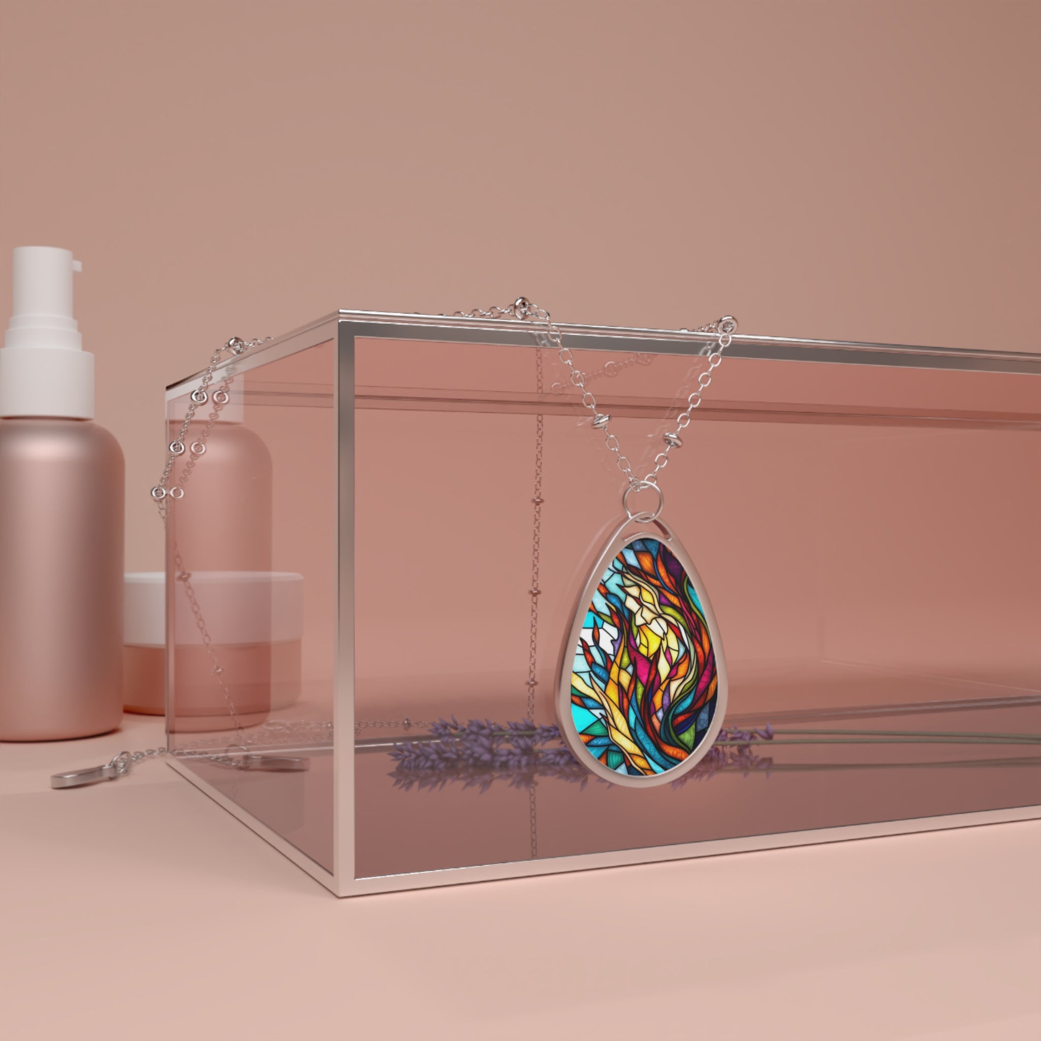 Stained Glass Teardrop Oval Necklace