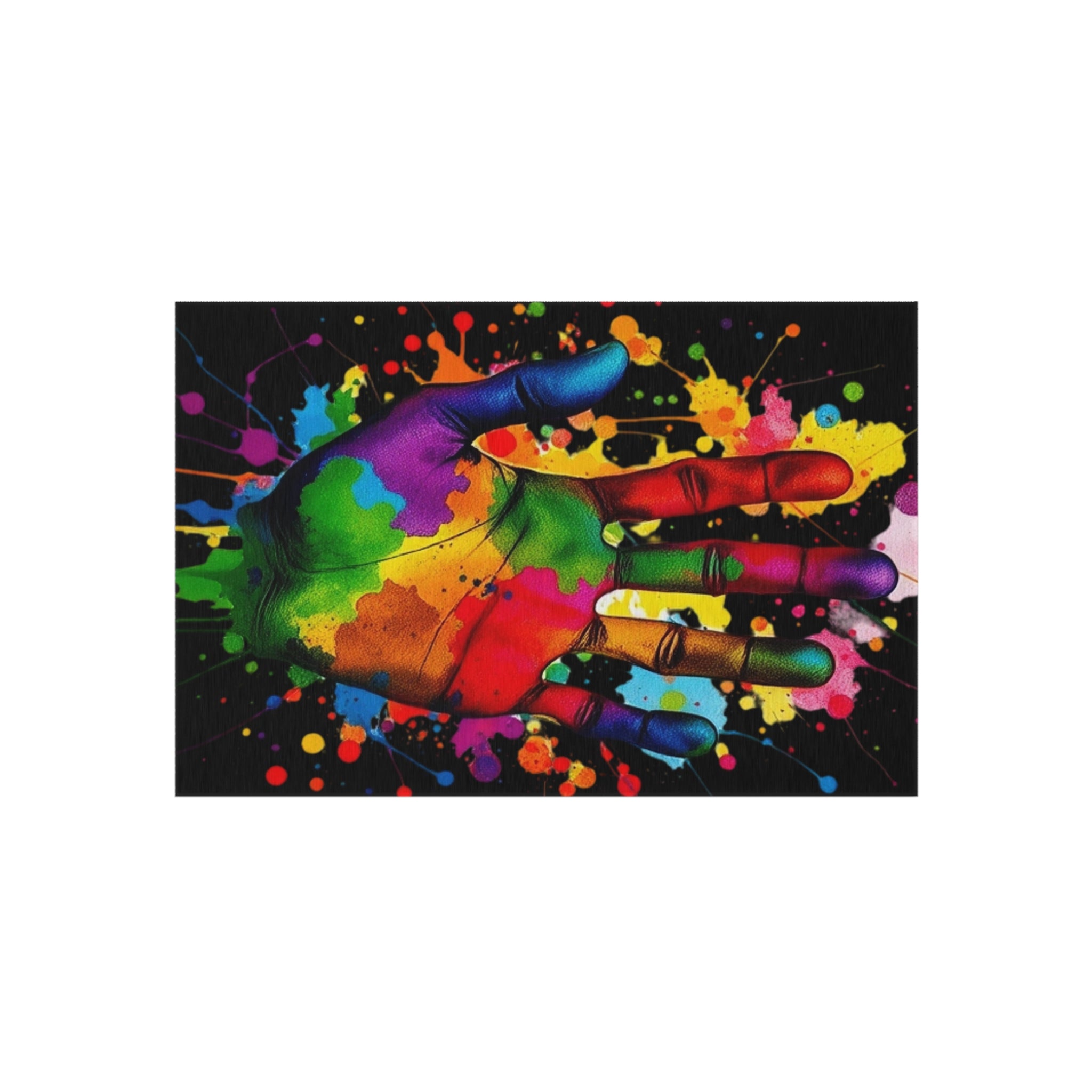 Rainbow Hand Art Outdoor Rug - Colorful Decorative Mat for Patios & Gardens