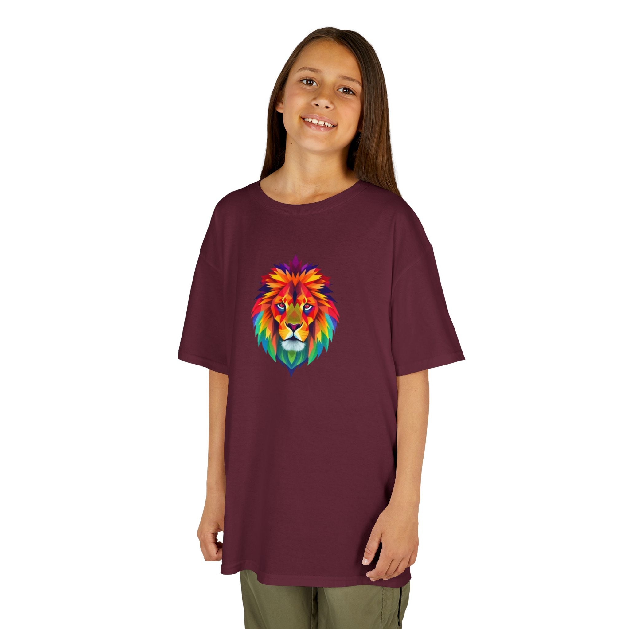 Colorful Fractal Lion Kids Heavy Cotton Tee
