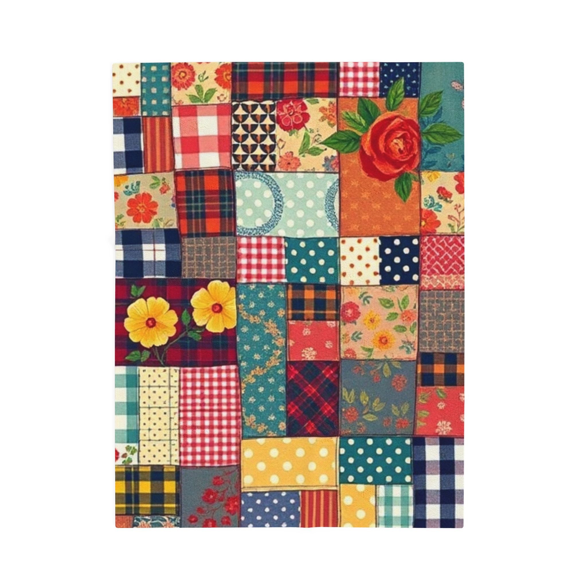 Classic Patches Velveteen Plush Blanket Vintage style print