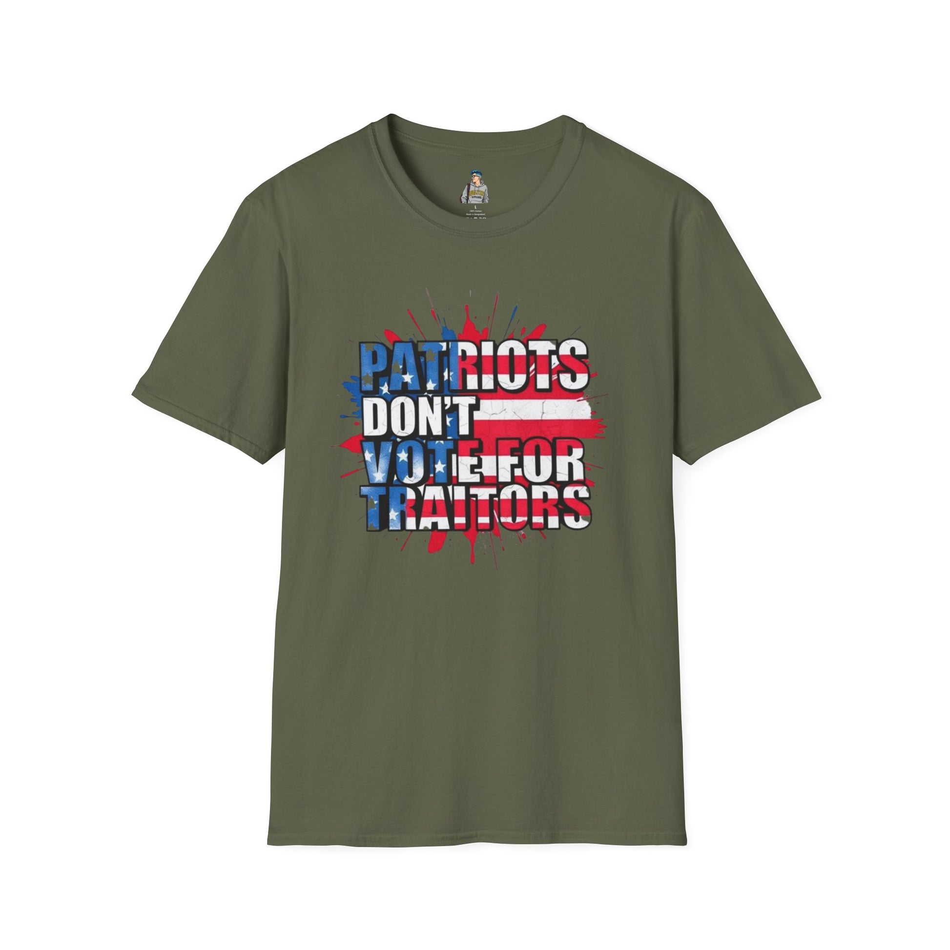 Unisex Softstyle T-Shirt - 'Patriots Don't Vote for Traitors' with USA Flag Design