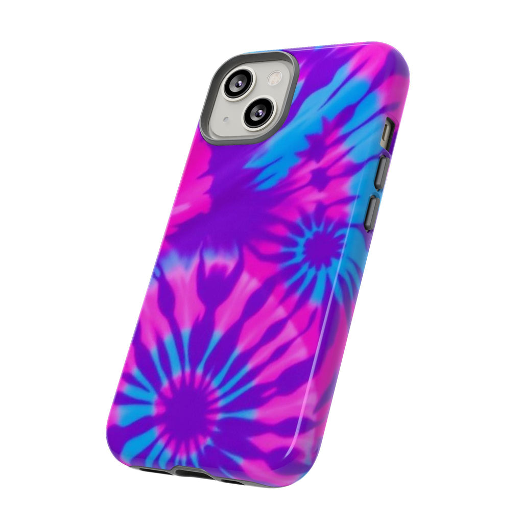Tie-Dye Floral Phone Case for iPhone — Pink & Blue Retro Protective Tough Case