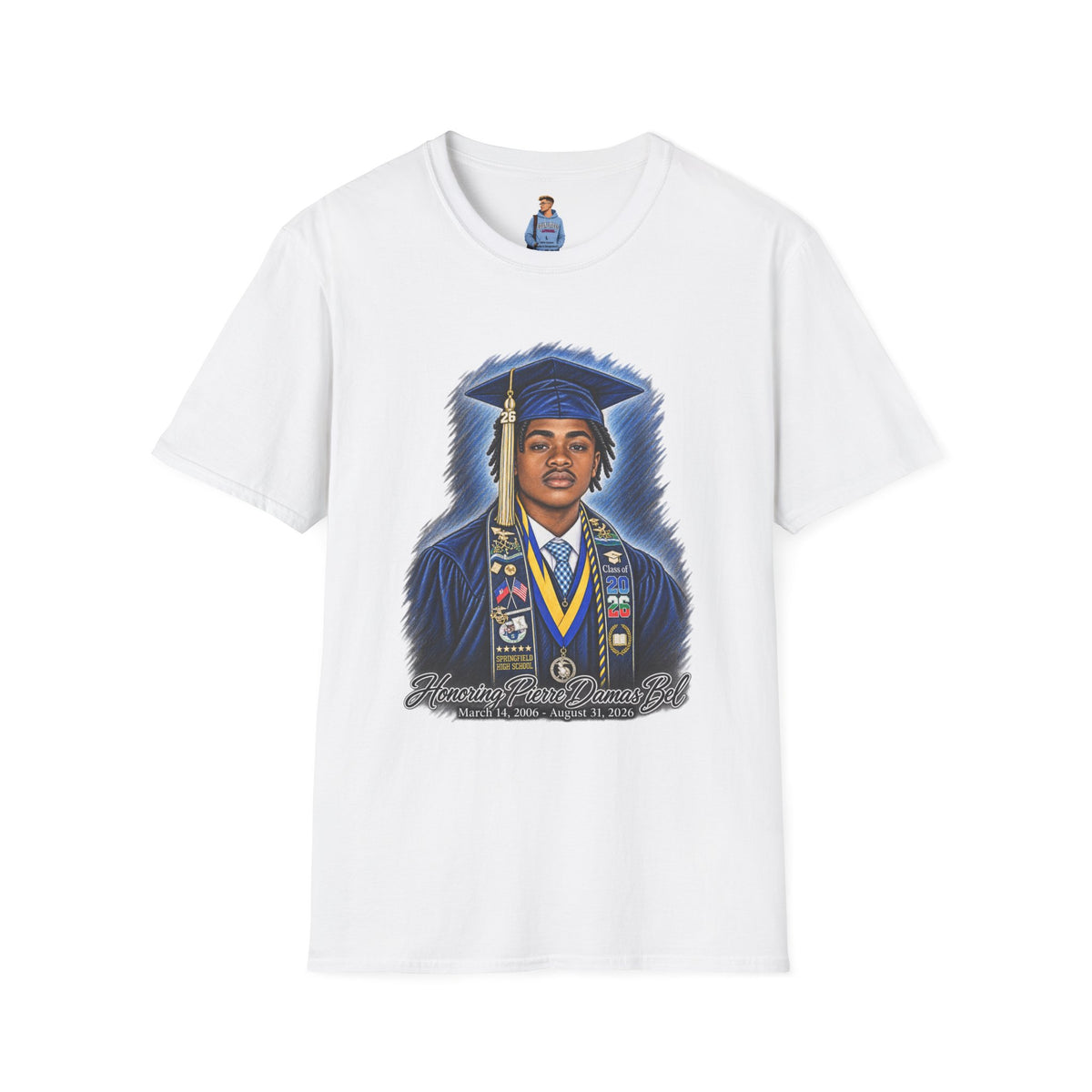 Graduation Portrait Front - In Memory of Pierre Damas Bel T-Shirt